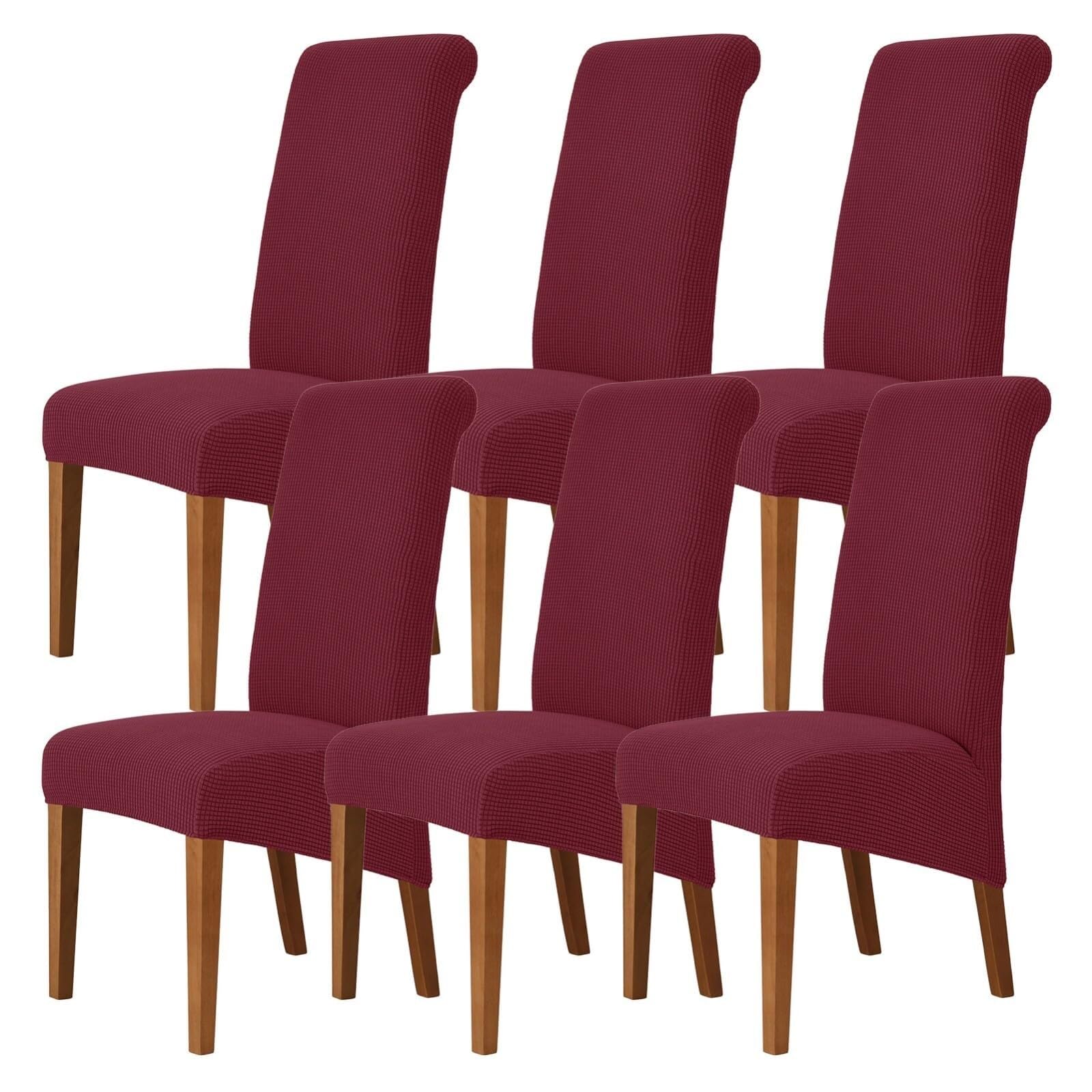 NMVAWIPT Stretch High-Back Dining Chair Covers, Removable Washable Protectors With Elastic Bottom, For Home, Restaurant, Banquet(Burgundy,6Pcs)