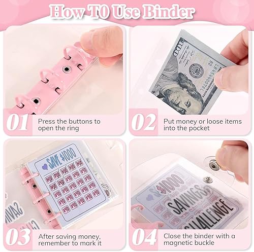 Miniatura 3 de Mini carpeta de desafíos de ahorro de 1000  Carpeta de presupuesto para ahorrar dinero, libro de desafíos con 25 hojas de sobres, ranura para