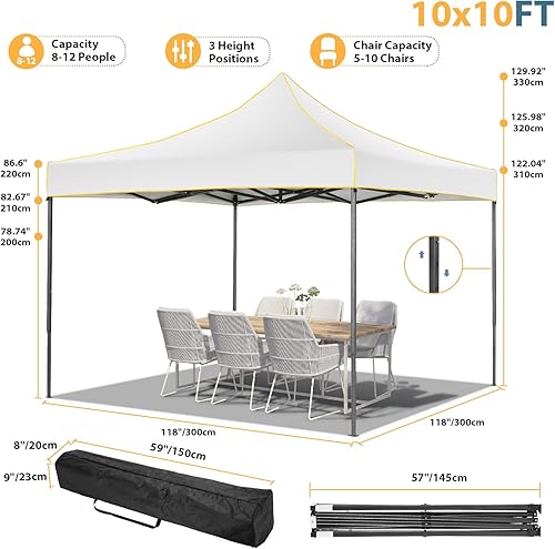 Miniatura 8 de COBIZI Carpa con Toldo 10x10 Pop Up, Toldo de Fácil Instalación con Paredes Laterales Impermeable y UPF 50+, Carpa Instantánea Comercial de Servicio