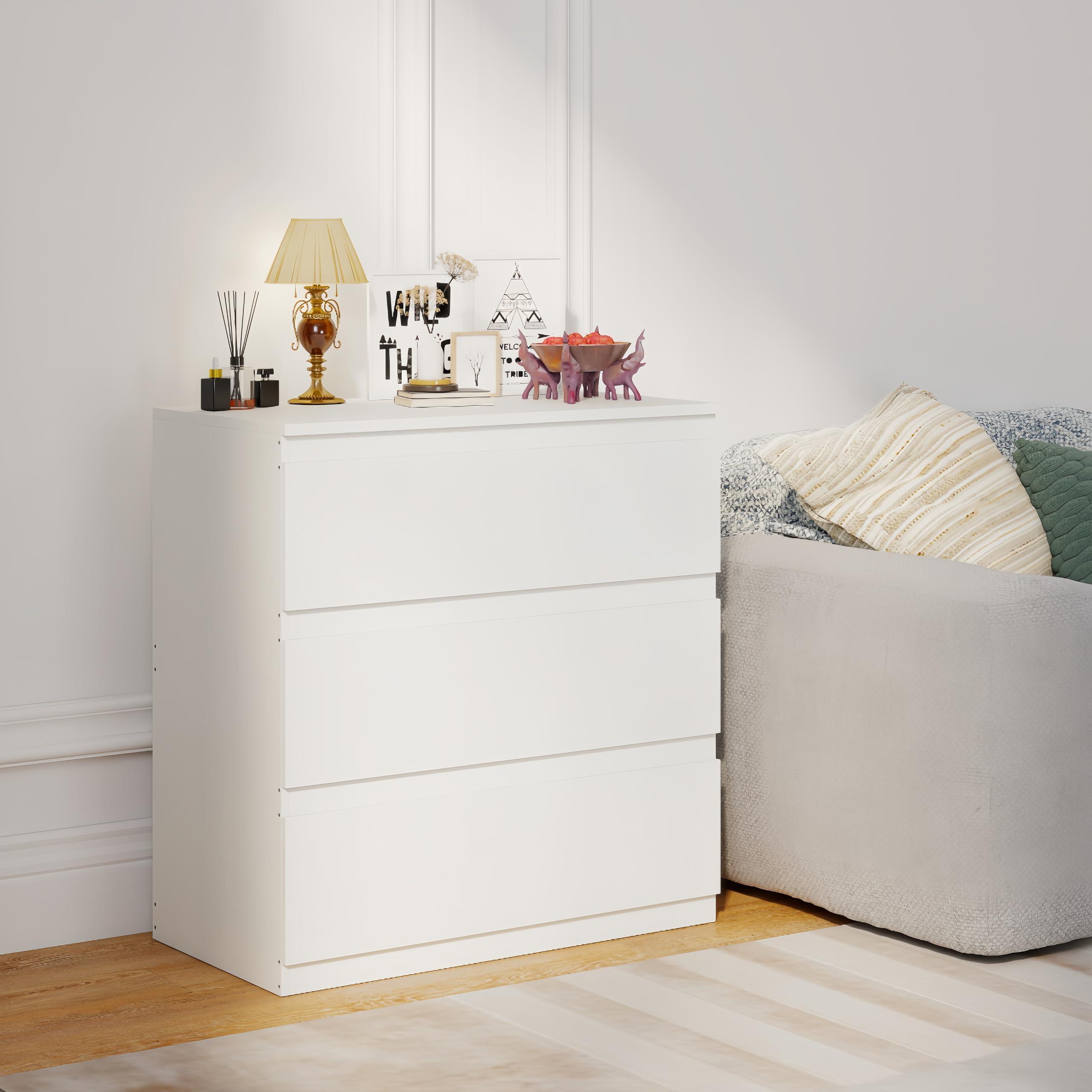 Comò con 3 cassetti, credenza, tavolino, comodino, moderno, stretto, in legno MDF bianco, per camera da letto, soggiorno, cameretta dei bambini, corridoio, bagno e ufficio, 70 x 40 x 75 cm