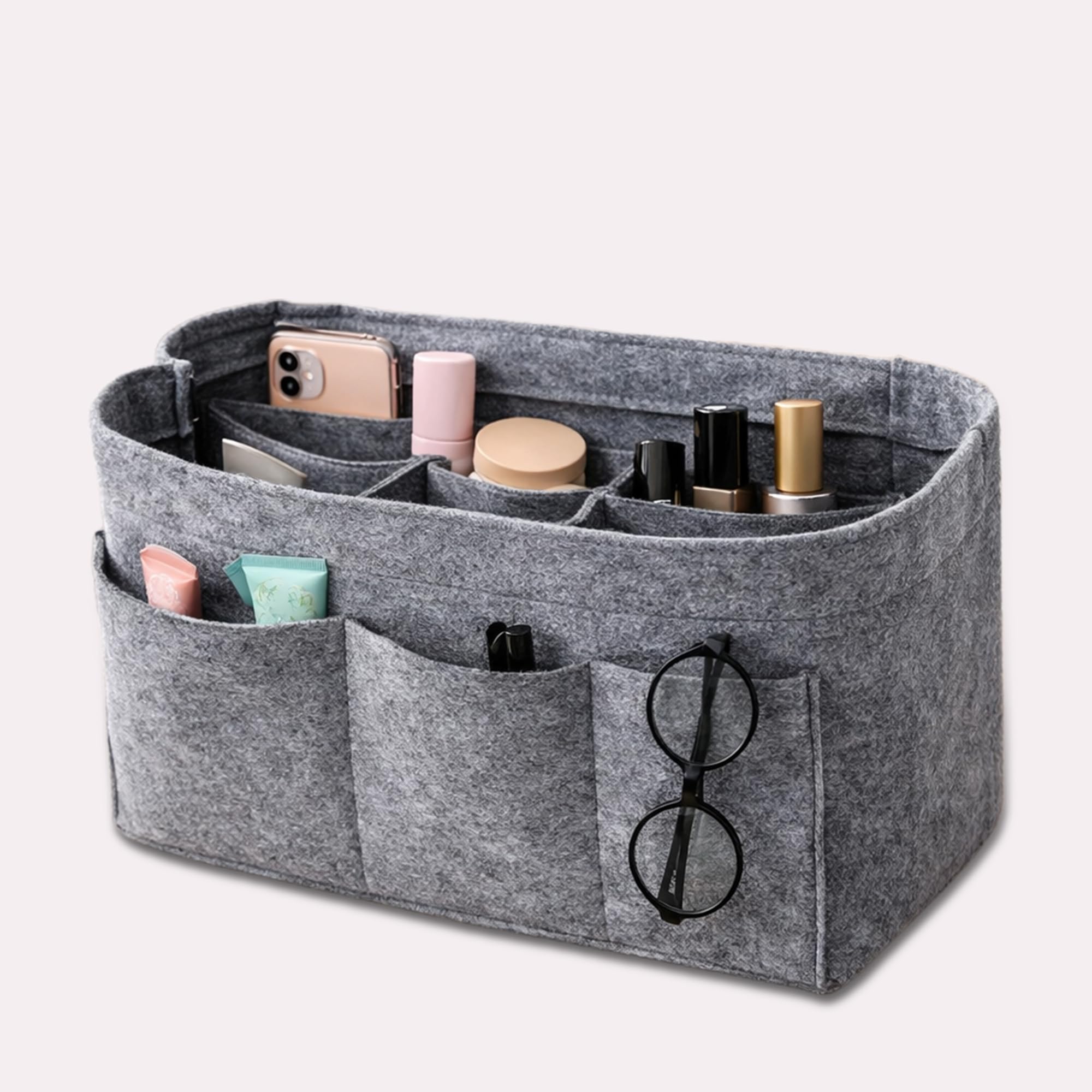 SYUTAM Women Felt Purse Organizer Insert for Ladies Handbag, Tote, Hobo Bag Storage & Purse Divider, Multiple Storage Compartment - Grey(9.25x5.1x5.9) inch (Medium)