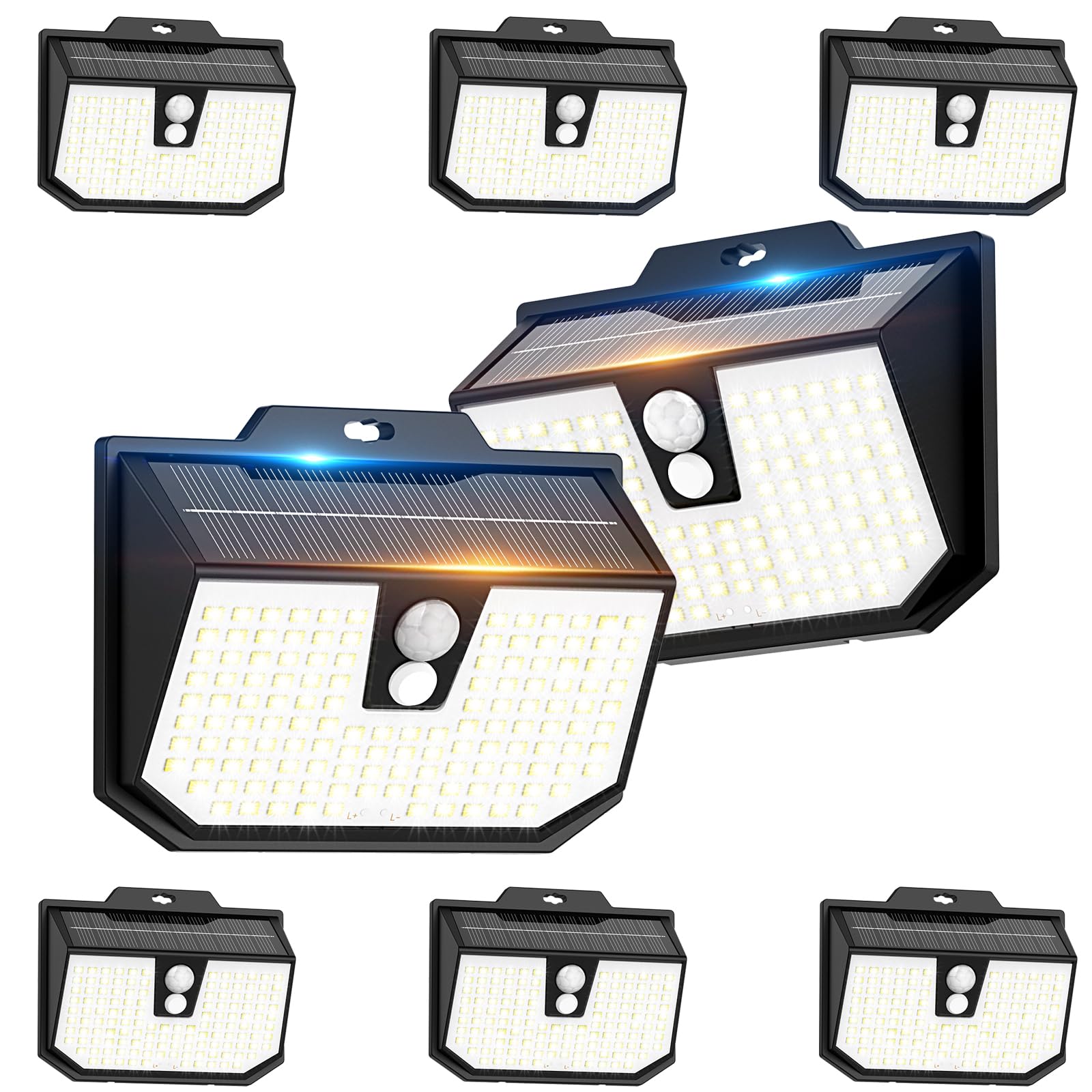 Lampada solare da esterno, 3 modalità luce solare per esterni, rilevatore di movimento, illuminazione esterna a LED solare IP65, impermeabile per parete, giardino, garage, carport e patio, confezione