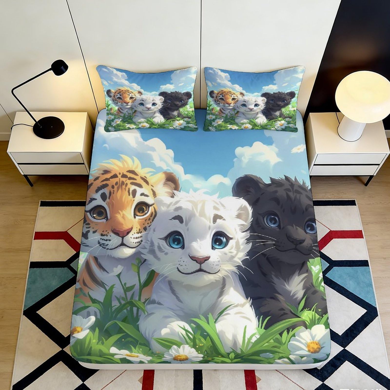 Pnayamiorkfel Style-9 3D Printed Cute Tiger Cub Fitted Sheet Microfiber Soft Breathable Panther Bed Cover For Bedroom Dorm Decor 90X200x25cm