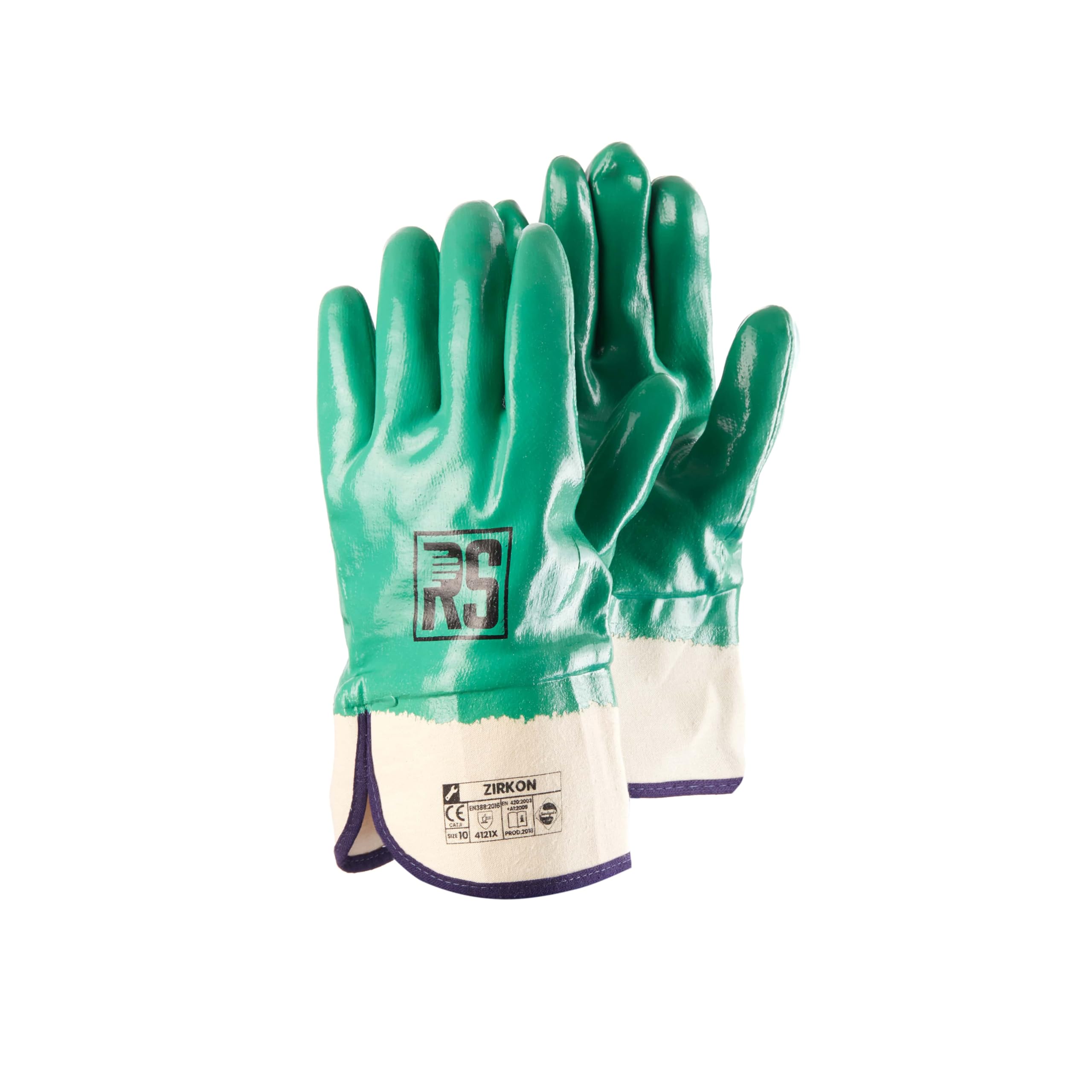 RS ZIRKON/Guanti in nitrile/Guanti da lavoro in nitrile/Rivestito in nitrile/Dimensione 10, 12 paia/verde bianco/guanti di montaggio/guanti guanti da lavoro/guanto protettivo