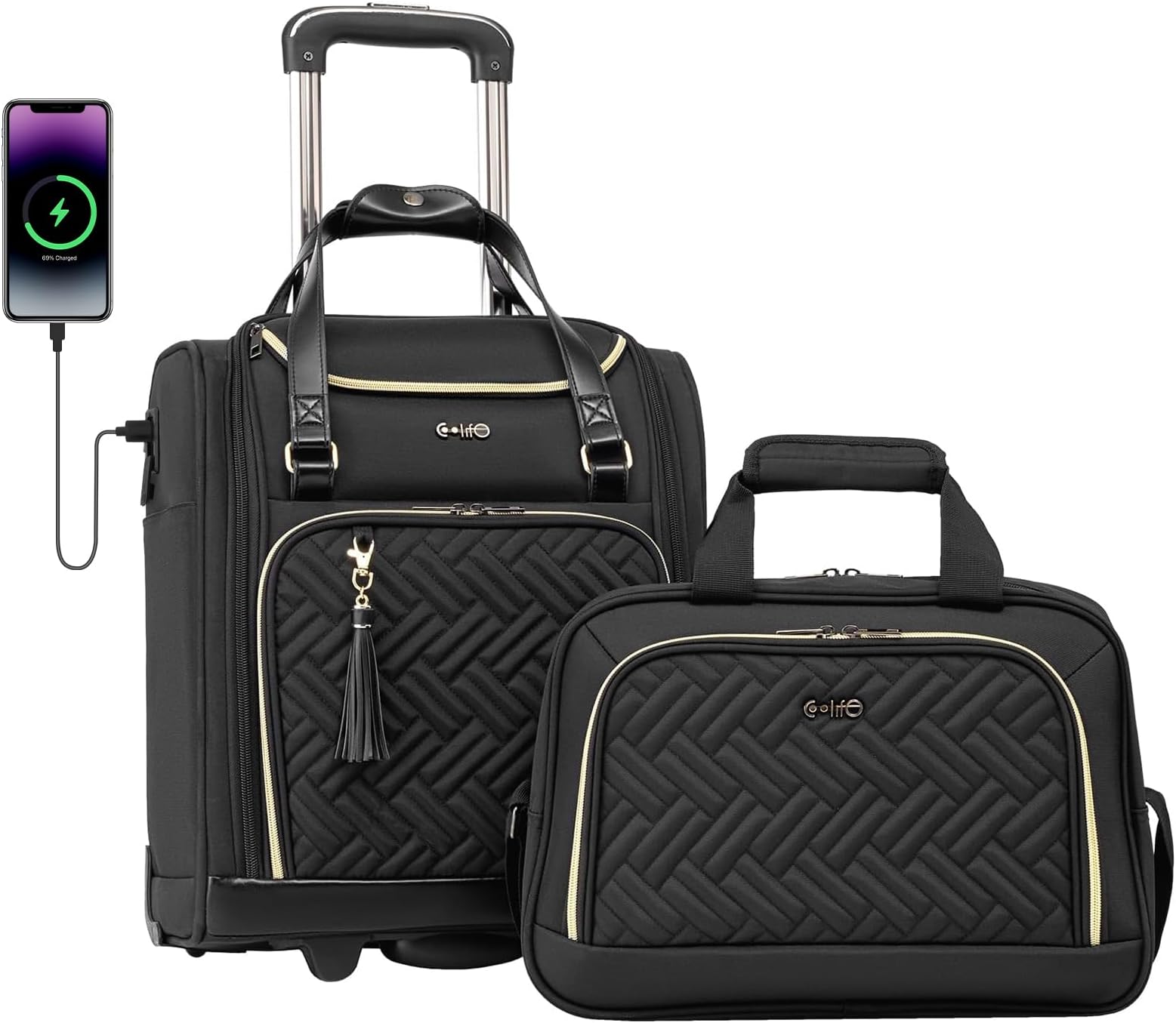 CoolifeLuggage Carry On Luggage Underseat Luggage Suitcase Softside Wheeled Luggage Lightweight Rolling Travel Bag Underseater (Black, Carry-On 16-Inch)Global Recycled StandardGlobal Recycled StandardGlobal Recycled Standard