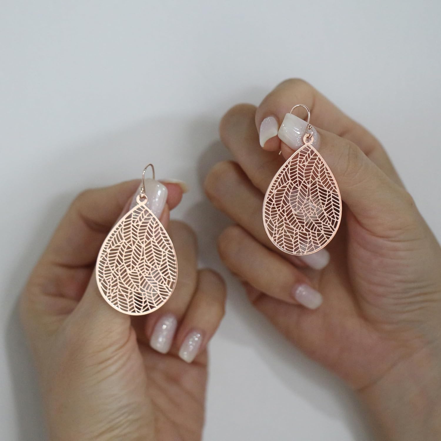 Handmade Filigree Teardrop Dangling Drop Earrings for Women, 925 Sterling Silver Hooks Leaf Earrings for Gift - Image 3