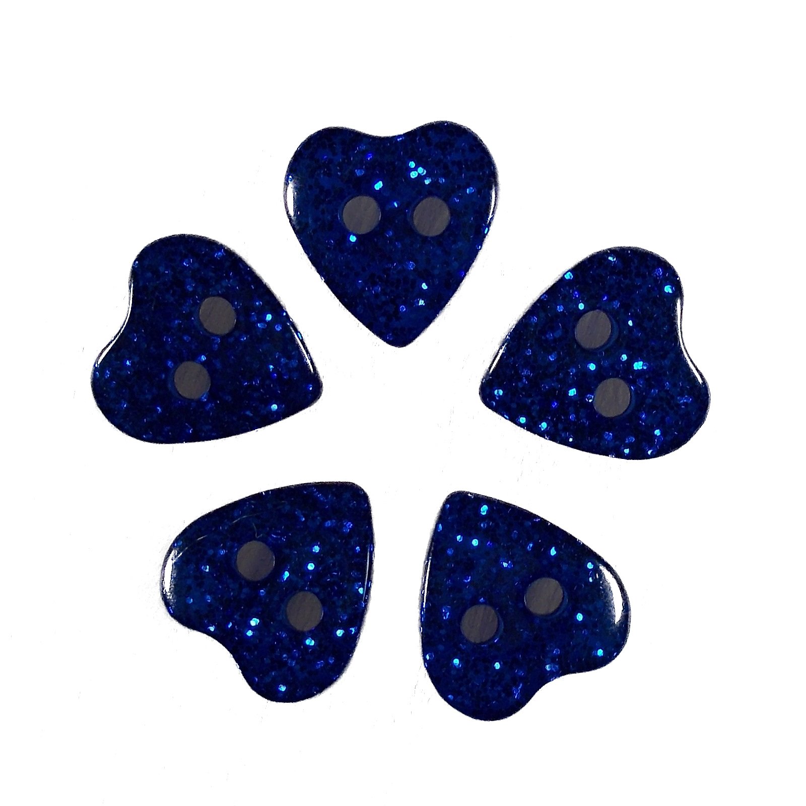 Push The Button Blue Colour Glitter Heart Shape Buttons 10Mm (, 5)
