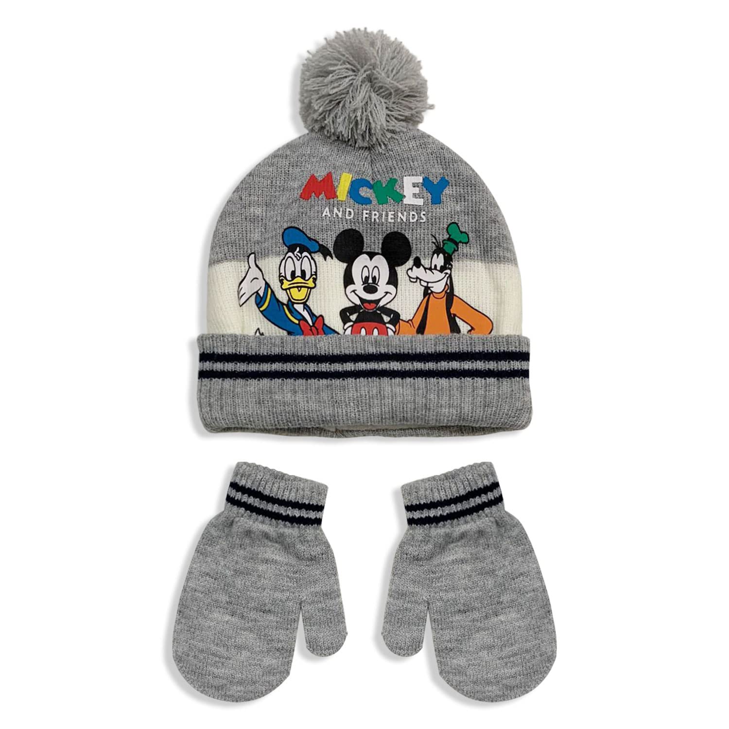 Disney Mickey Mouse 5580 Winter Hat and Gloves Set with Pom Pom, grey, 48