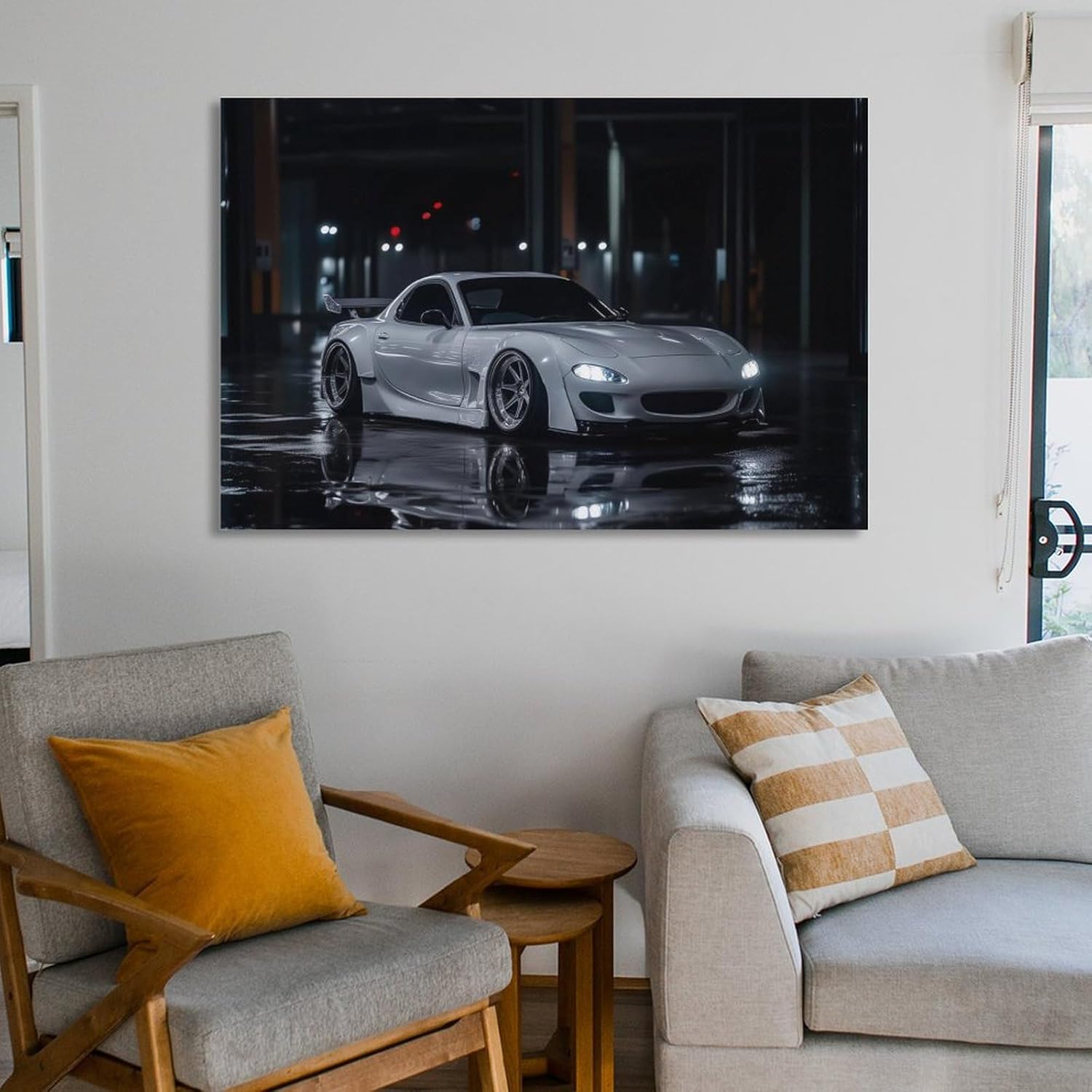 Night Rain Cool White Jdm Car Rx7 Poster Canvas Wall Art Posters & Prints Pictures Wall Decor Aesthetic for Living Room Bedroom Decor for Mens Women 12x18inch(30x45cm) - Image 6