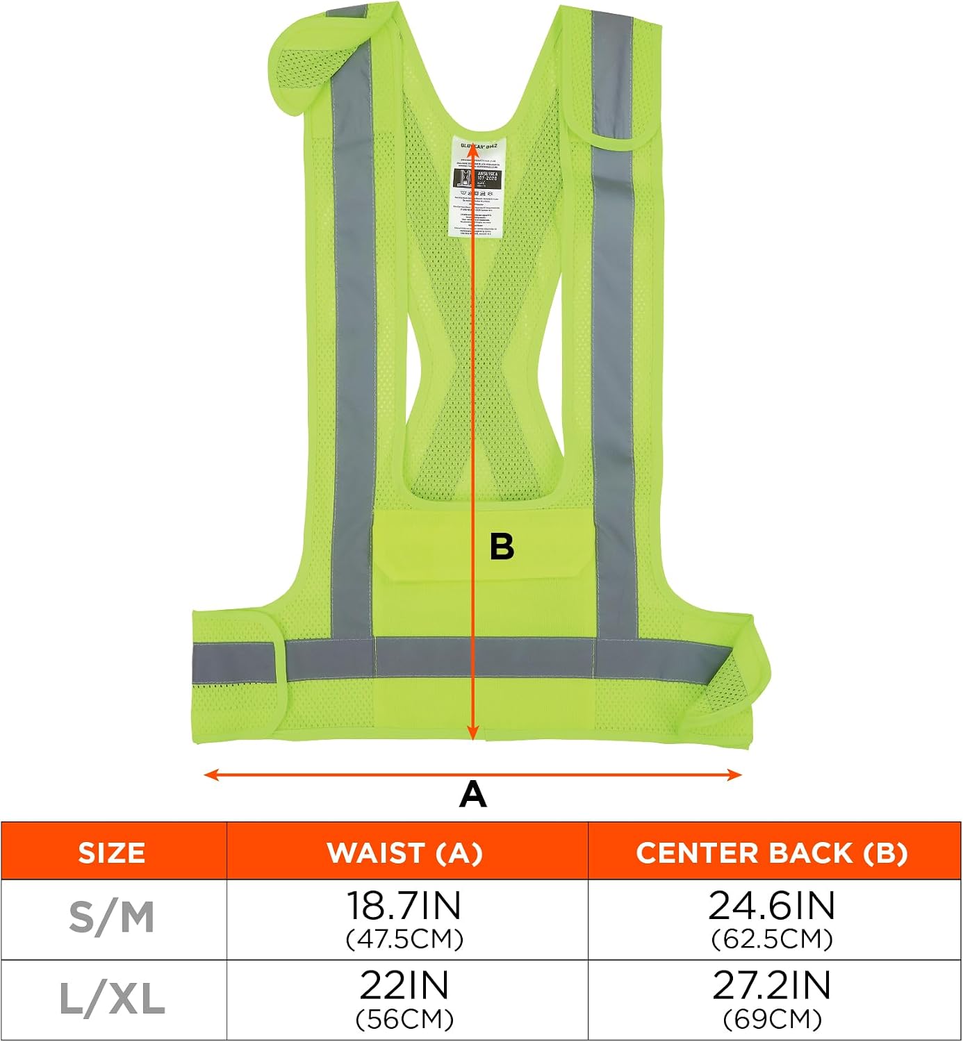 Ergodyne GloWear 8142BA Breakaway Hi Vis Mesh Safety Vest, Type O, Class 1, Front Pocket