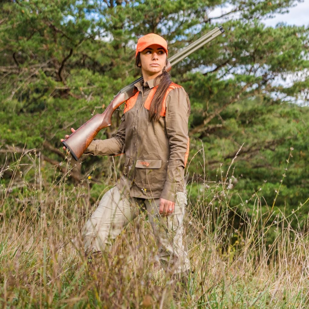 DSG Outerwear Women's Upland Button Down Hunting Shirt | Blaze Orange, Quilted Shoulder & Elbow Pads