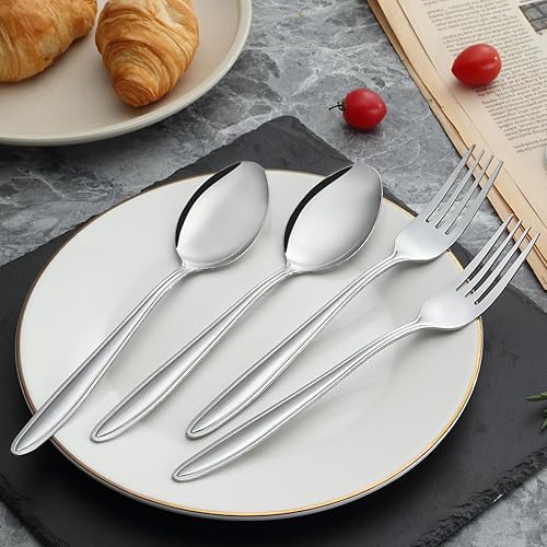 Miniatura 6 de Juego de 24 tenedores (19.8 cm), juego de cubiertos de plata Unokit, tenedores de cena de acero inoxidable, tenedores de mesa, tenedores de metal,