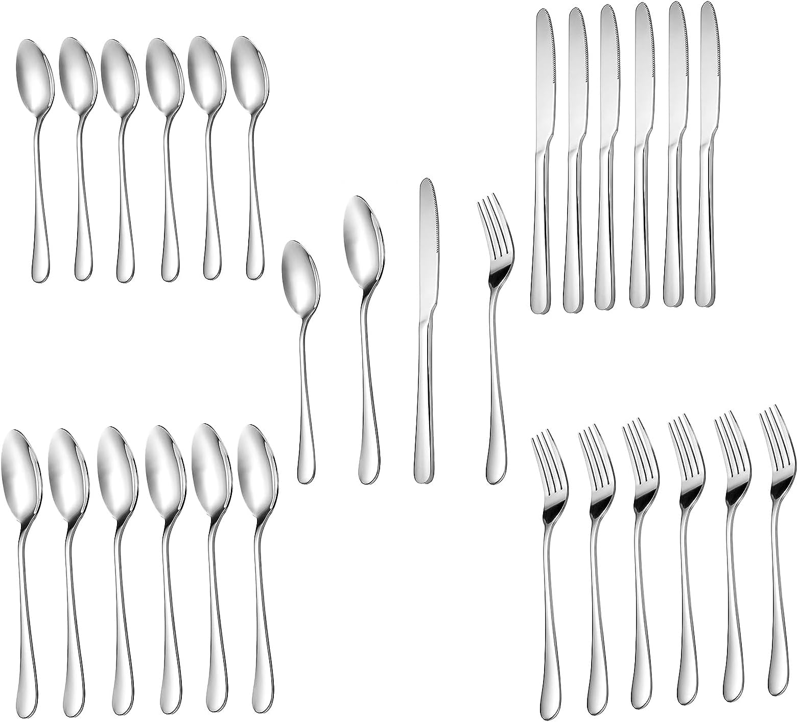 Silver Spoon Set Premium Stainless Steel Flatware Set Mirror Polished Cutlery Utensil Set Durable Home Kitchen Eating Tableware Set,Include Fork Knife Spoon Set (Silver Spoon 28)