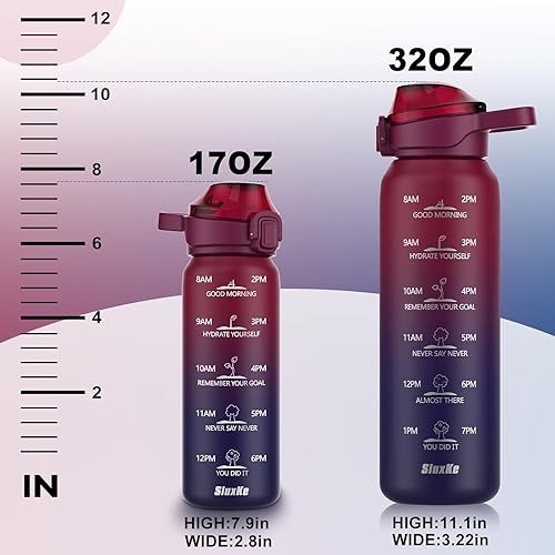 Miniatura 5 de SLUXKE Botella de agua deportiva de acero inoxidable 316 de 32 onzas con marcador de tiempo, botella de agua aislada de 33.8 fl oz de doble pared
