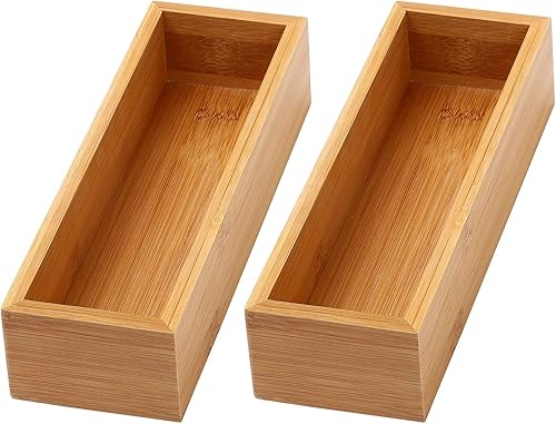 Miniatura 6 de YBM Home Caja organizadora de cajones de bambú, almacenamiento multiusos para cajón de basura, oficina, hogar, cocina, dormitorio, habitación de los