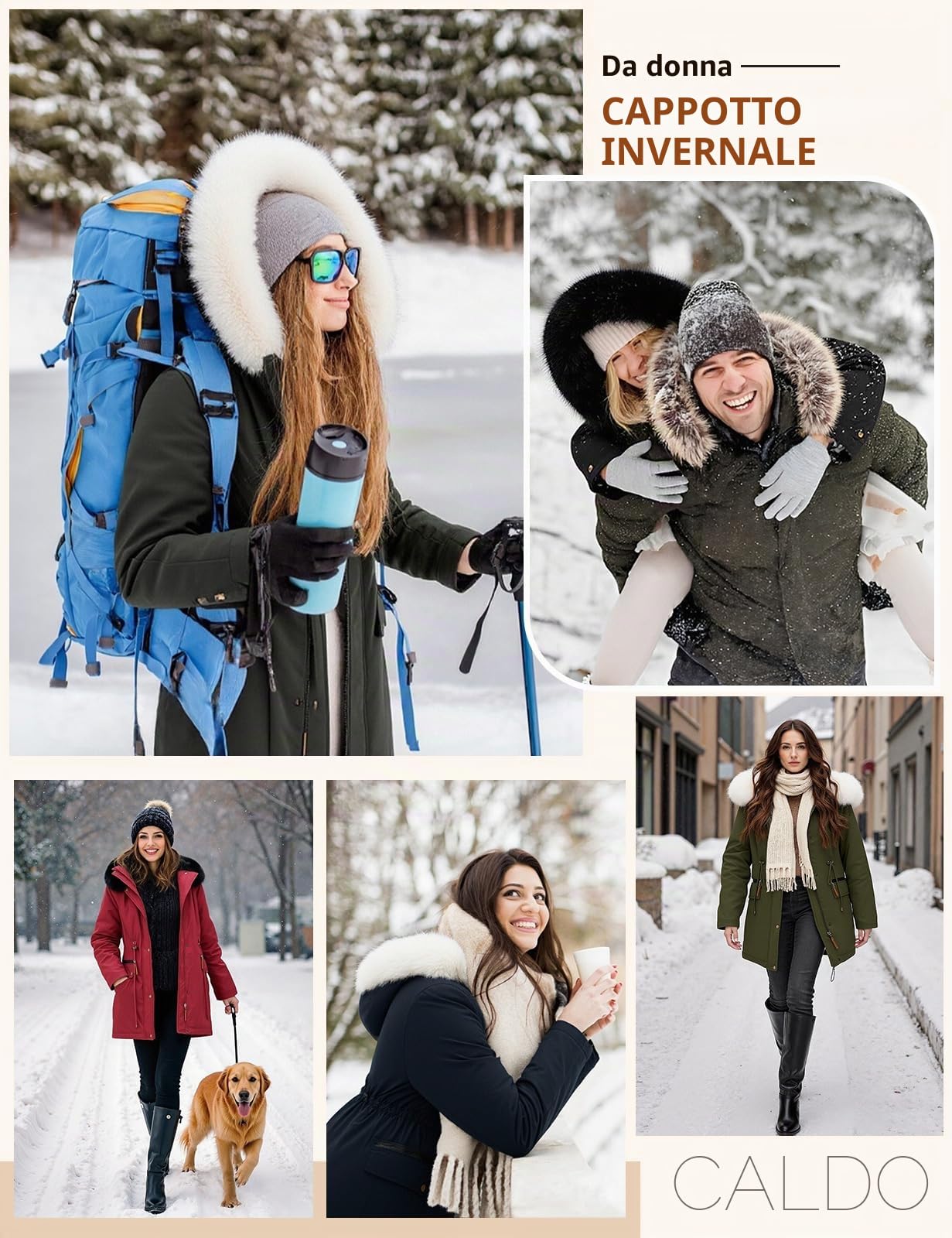 CMTOP Giacca Invernale Donna Foderati in Pile Caldo Medio Lungo Cappotto Impermeabile Antivento Giubbotto Slim Fit Casual Parka Elegante Classico Giaccone con Cappuccio, Zip Tasche