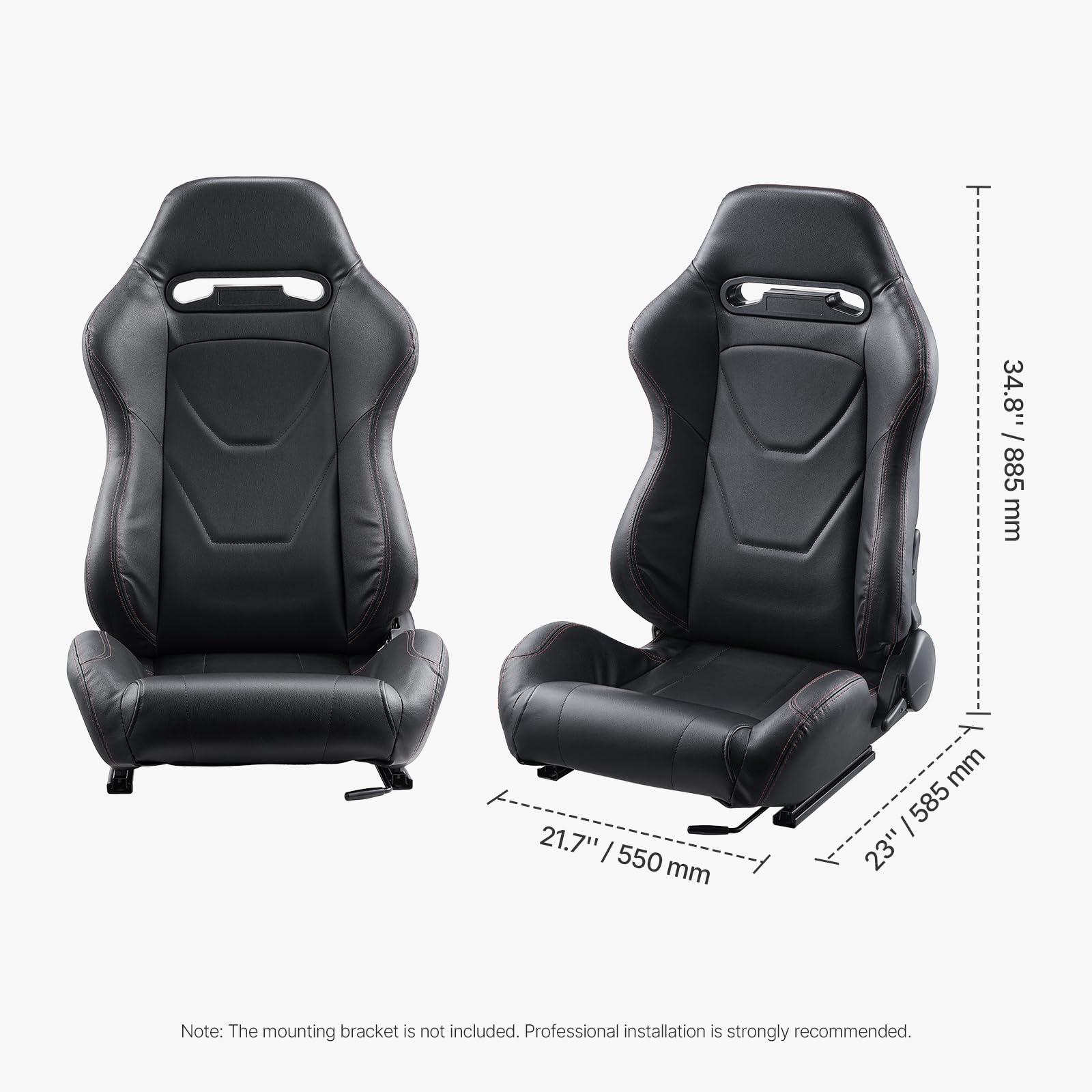VEVOR Asiento de Carreras, Juego de 2, con Ángulo Amplio Reclinable y Espuma de Alta Resiliencia, con Cuero de PVC Suave y Deslizador Q235B, Apto para Autos de Crreras y Karts, 550 x 585 x 885 mm