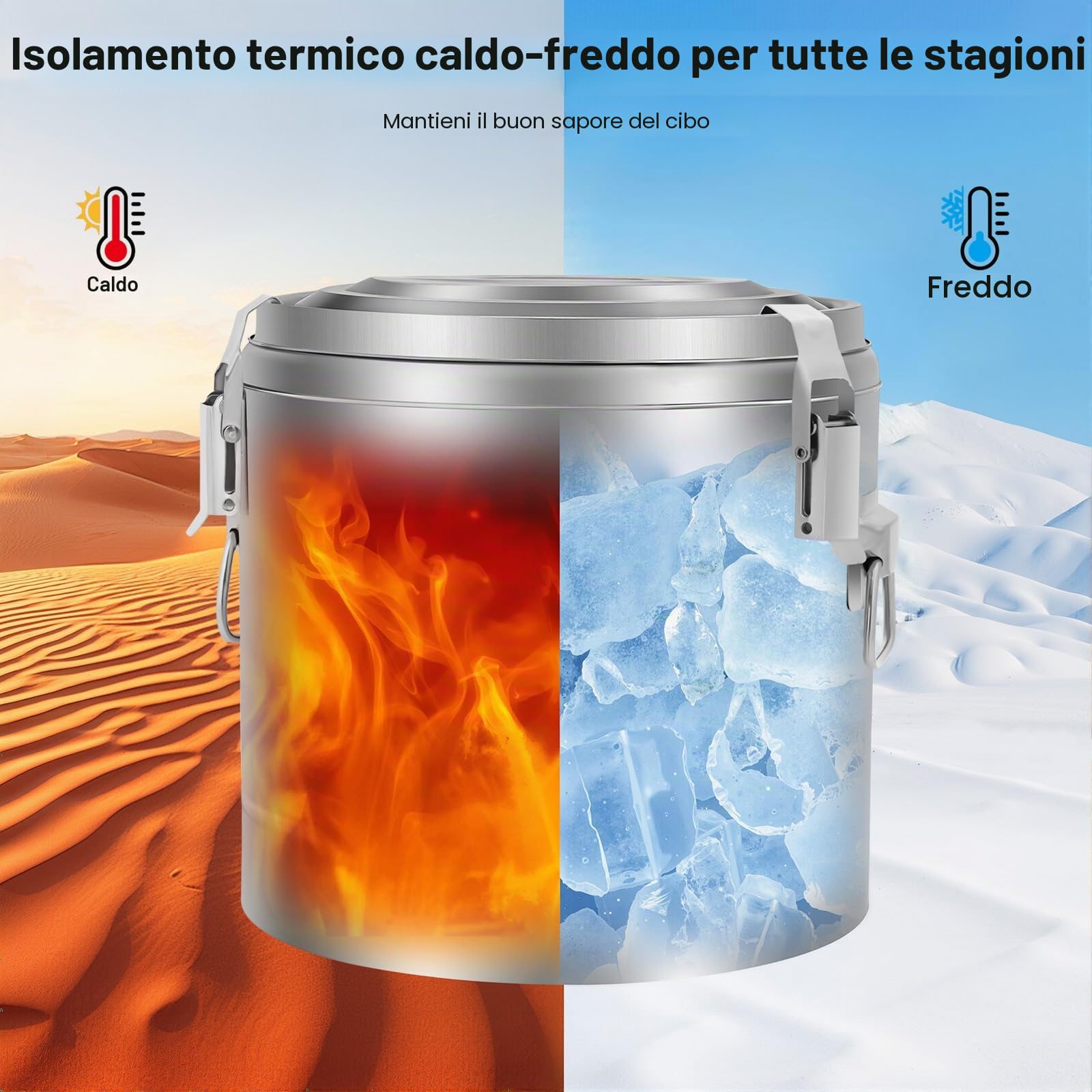 Contenitore termico da 10 l, in acciaio inox, contenitore ermetico per alimenti, isolato, con coperchio e clip di chiusura, trasportatore di zuppa isolato con manici laterali