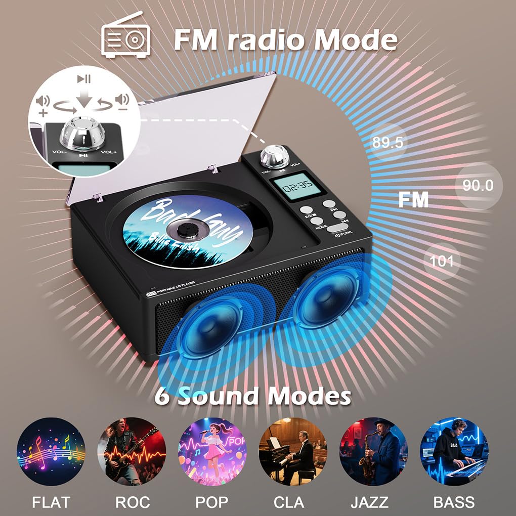 Reproductor de CD portátil de fácil manejo, Entretenimiento, Negro | simplificado, ABS con batería, reproductor de CD portátil, sonido duradero.