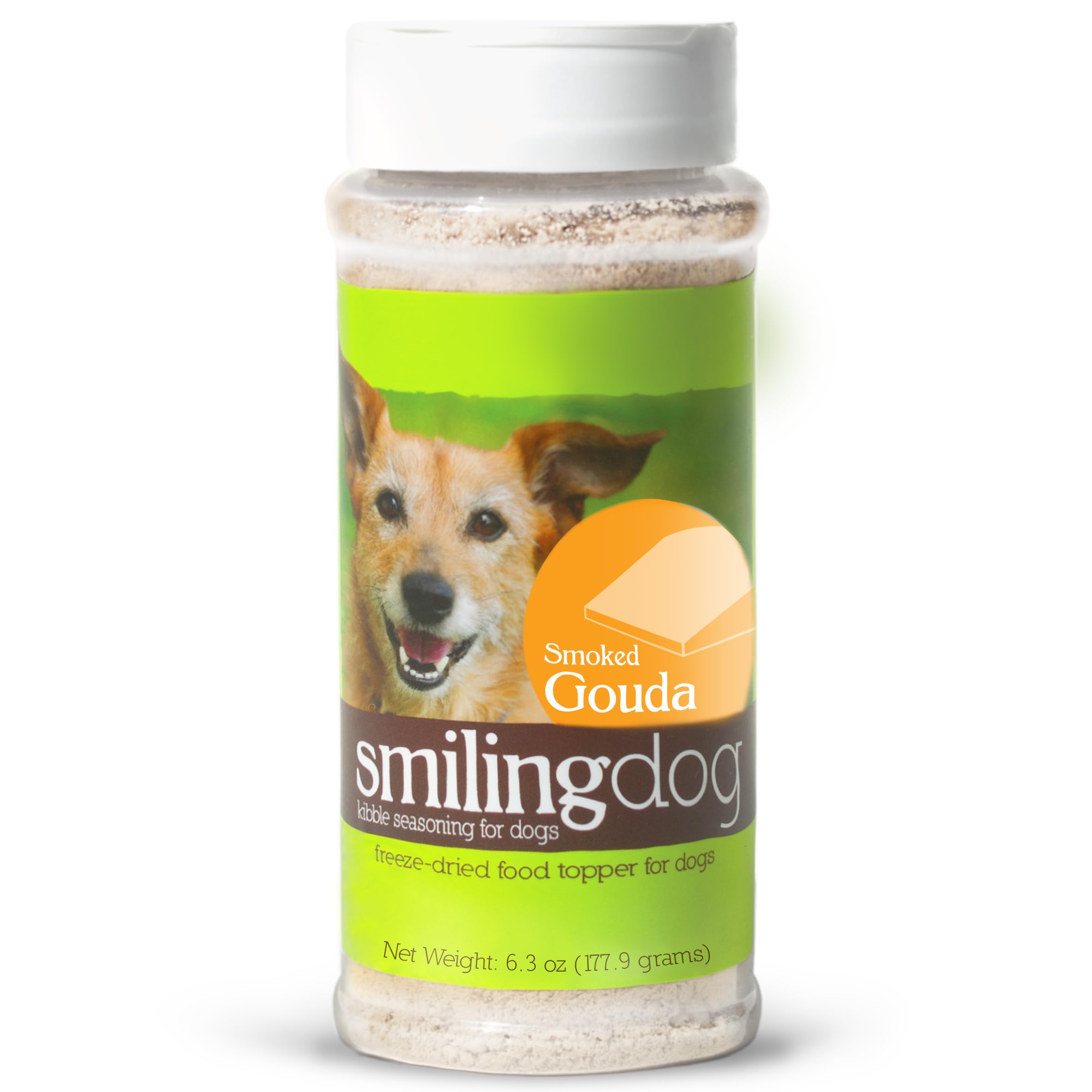 Herbsmith Smiling Dog Kibble Seasoning – Freeze Dried Cheese Food Topper - Smoked Gouda – All Natural, Human-Grade Topper for Dogs - 6 oz