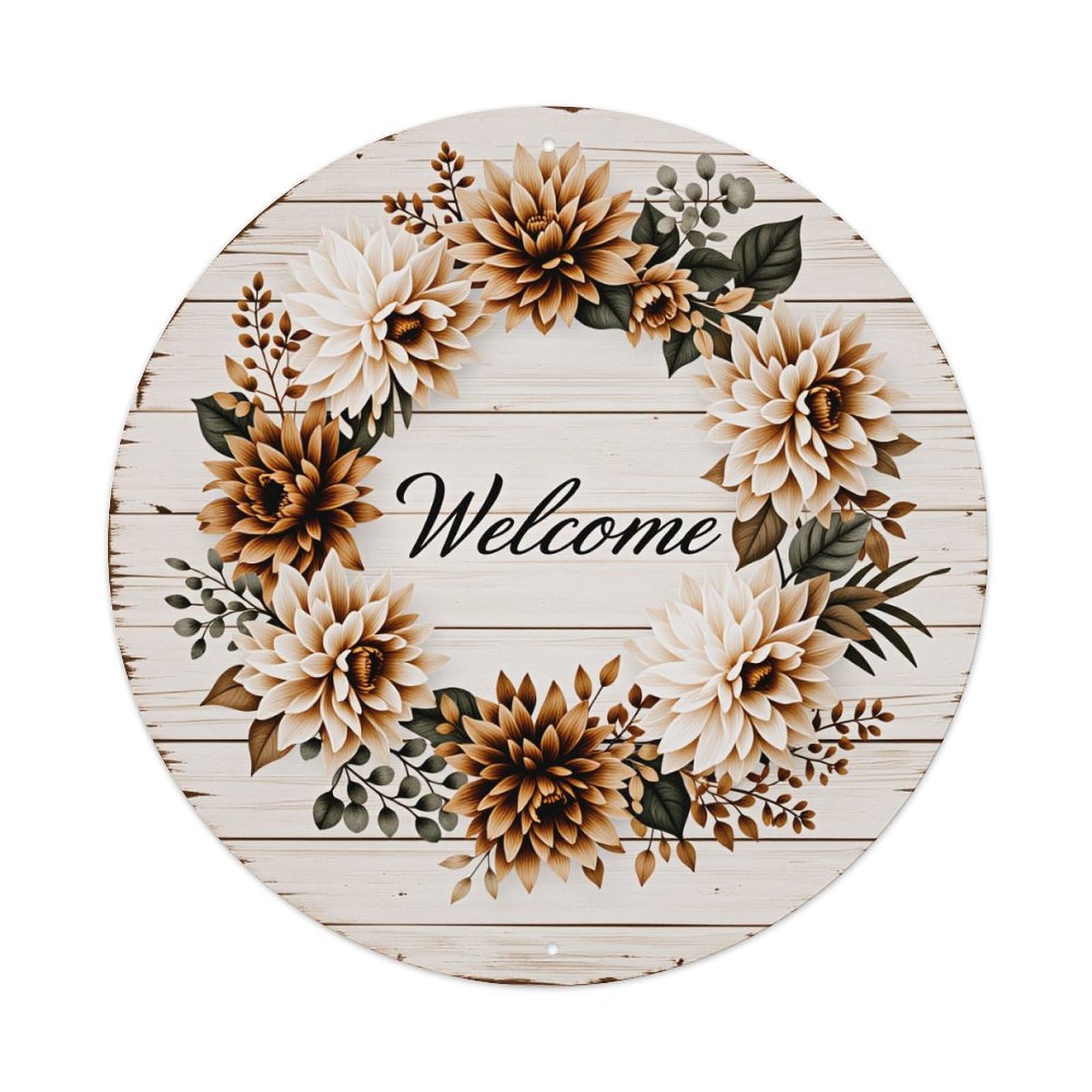 Floral Wreath Welcome Sign Pattern Round Tin Sign Vintage Style Metal Sign Home Bar Garden Wall Plaque Decor Metal Poster 8x8 Inch