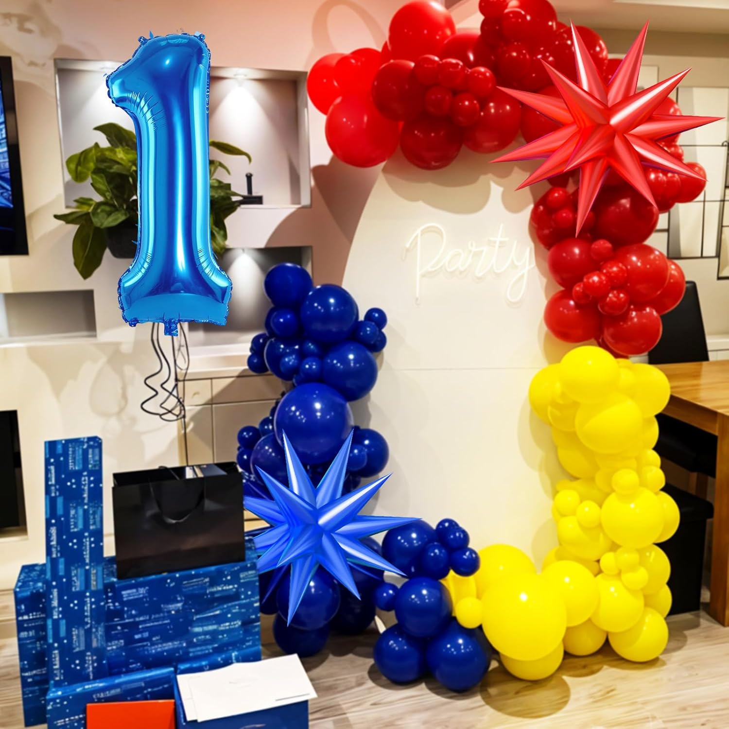 Red Yellow Blue Balloon Garland Arch Kit with Navy Blue 40 Inch Number 1 Balloon, 1st Birthday Decorations for Boy with Star Foil Balloons for 1 Year Old Theme Party Baby Shower Graduation - Image 5