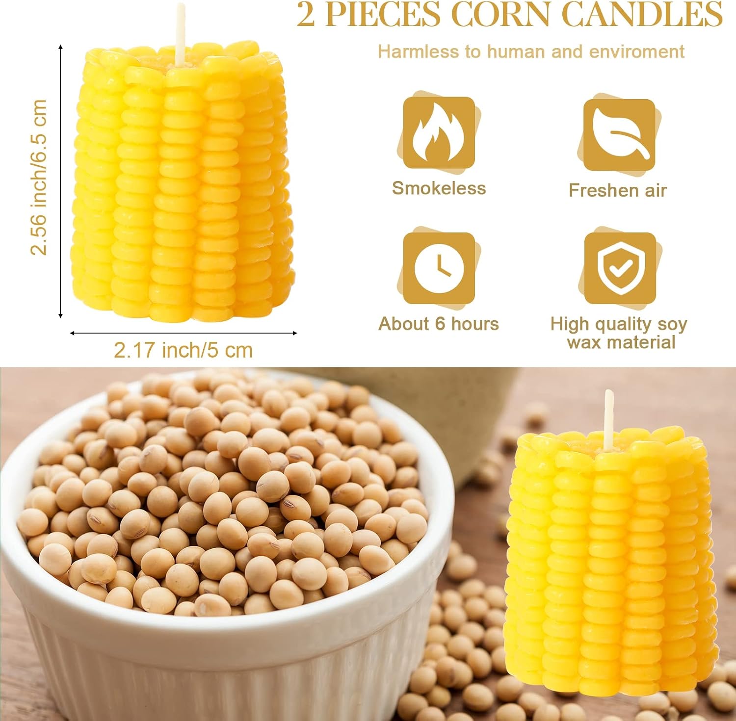 Coume 2 Pcs Corn Cob Candle Party Decorations Fall Harvest Candlesticks