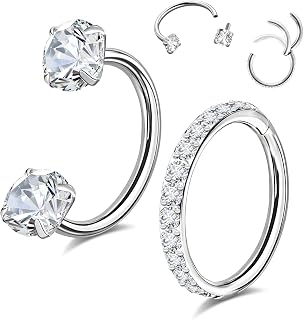 ONESING Horseshoe Nose Ring and Nose Hoop 16G Stainless Steel Hoop Nose Rings for Women Men Horseshoe Nose Piercings Jewelry for Septum Daith Tragus Helix Rook Eyebrow Lip Piercing Inner 6mm/7mm/8mm