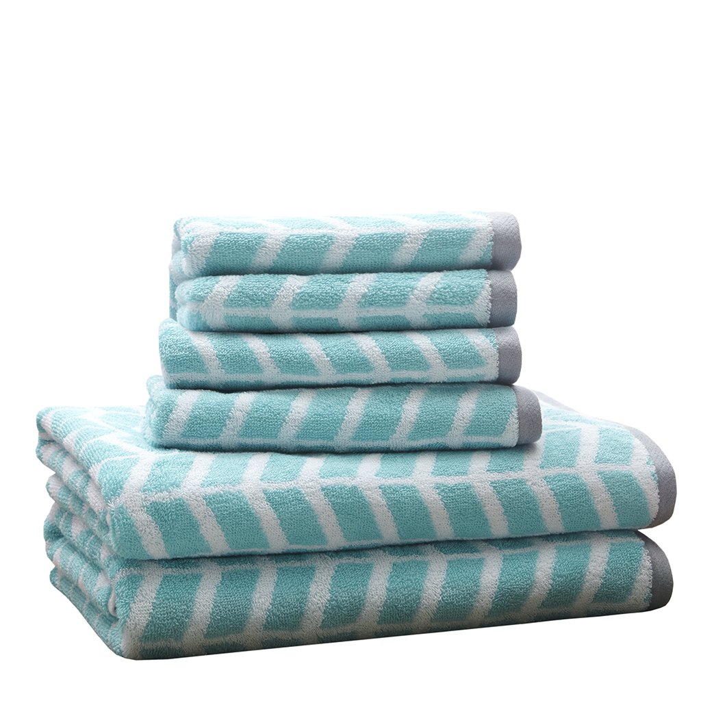 Intelligent Design - Nadia Quick Dry, Premium Absorbent Chevron Cotton Towels Bath/Bathroom Set - Ultra Soft Bathroom Towels Set - Teal - 6 Piece Set
