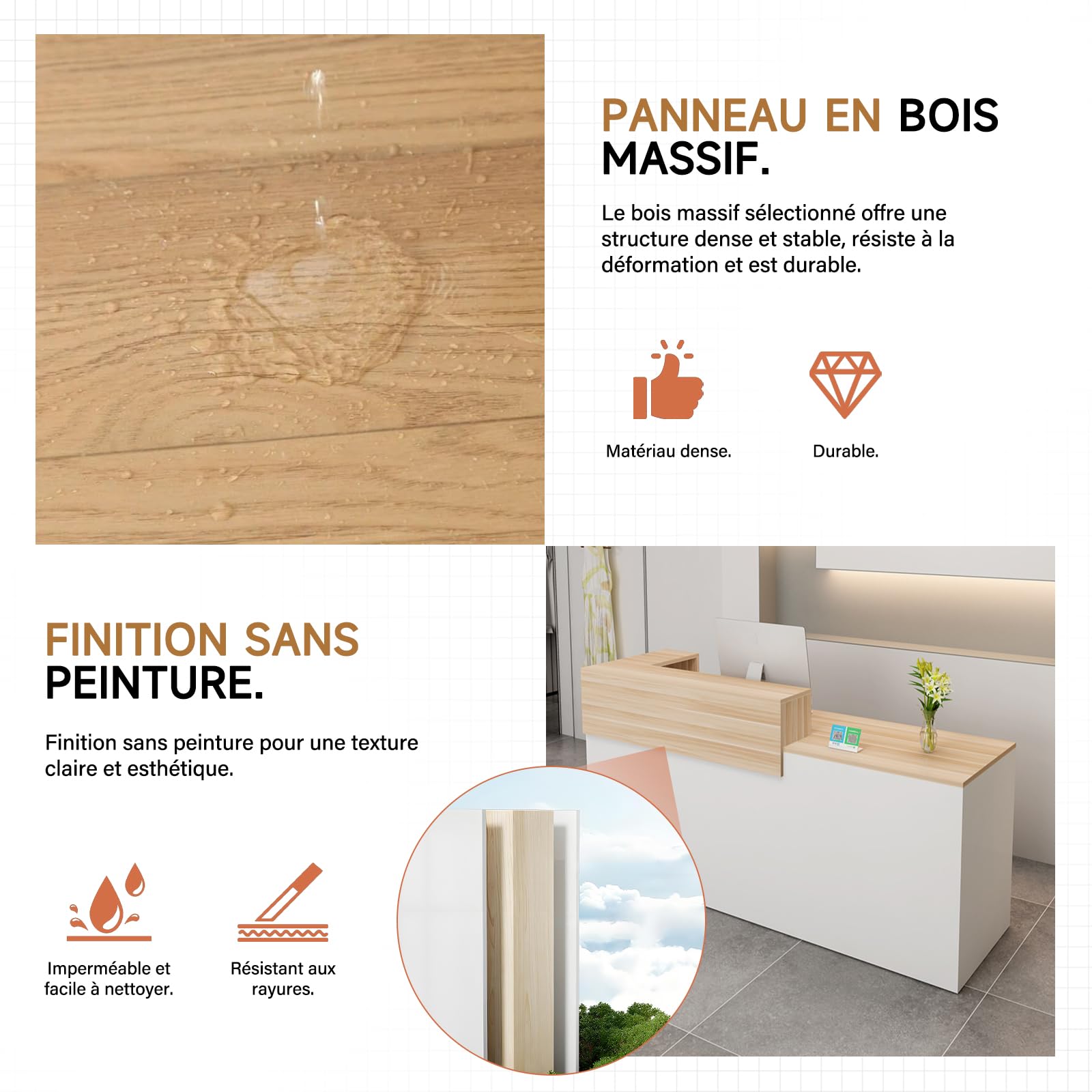 Comptoir Caisse, Accueil avec Tiroir Verrouillable étagères Ouvertes, Largeur 100‑240 cm, Moderne pour Salon Bureau Boutique