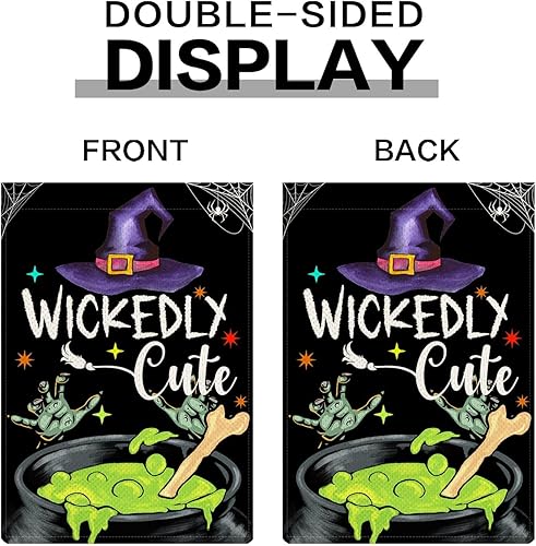 Miniatura 5 de Bandera de jardín de Halloween de 12.5 x 18 pulgadas de arpillera vertical de doble cara de truco o trato pequeña bandera de jardín con texto en