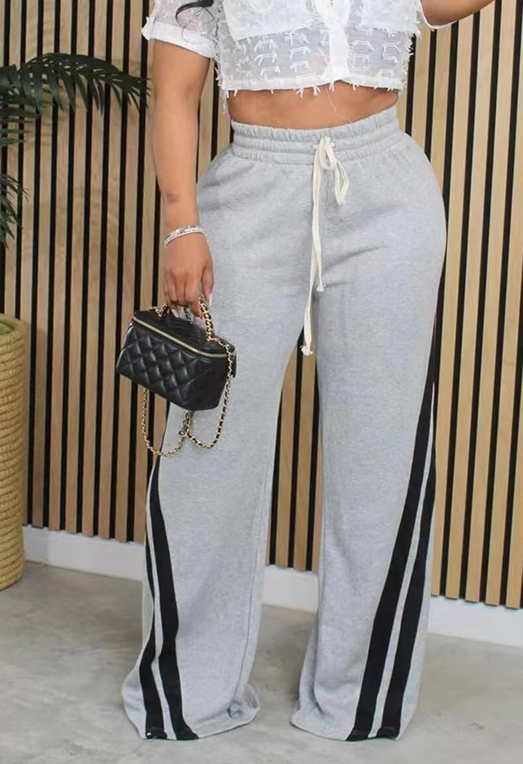 Voghtic Wide Leg Sweatpants Women Striped Drawstring Hight Waisted Loose Casual Pants Lounge Baggy Jogger Track Trousers - Image 2