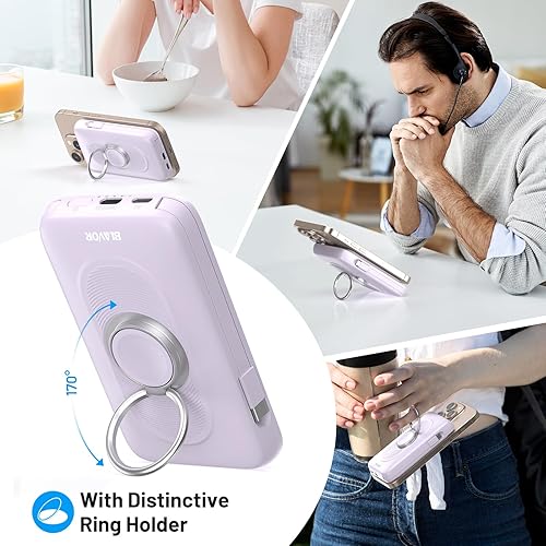 Miniatura 7 de BLAVOR Cargador portátil para Magsafe con cables integrados, PD de 20 W de carga rápida, banco de energía inalámbrico magnético de 10000 mAh,