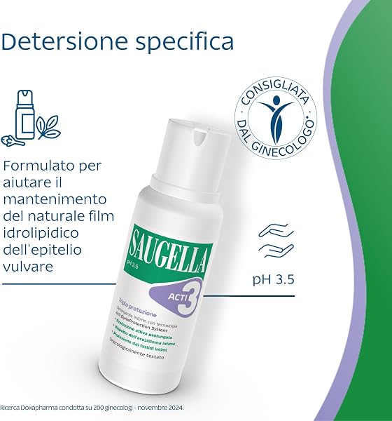 Saugella Acti3, Detergente Intimo, pH 3.5, con Timo e Zinco, Protezione Rafforzata contro Bruciore, Prurito e Odore, Adatto in Gravidanza e Durante il Ciclo Mestruale, 250 ml - 4