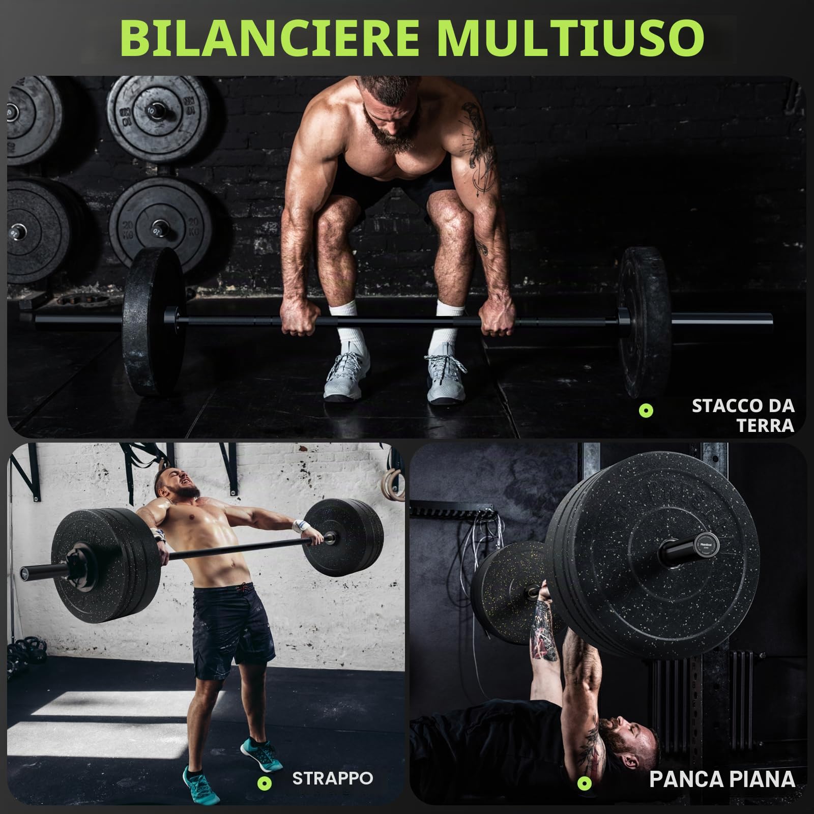 PhysKcal Bilanciere olimpico da 220 cm e 20 kg per dischi da 50 mm, nero | Standard IWF, portata 750 libbre, doppia zigrinatura, bilanciere da uomo per WOD, sollevamento pesi e usi vari