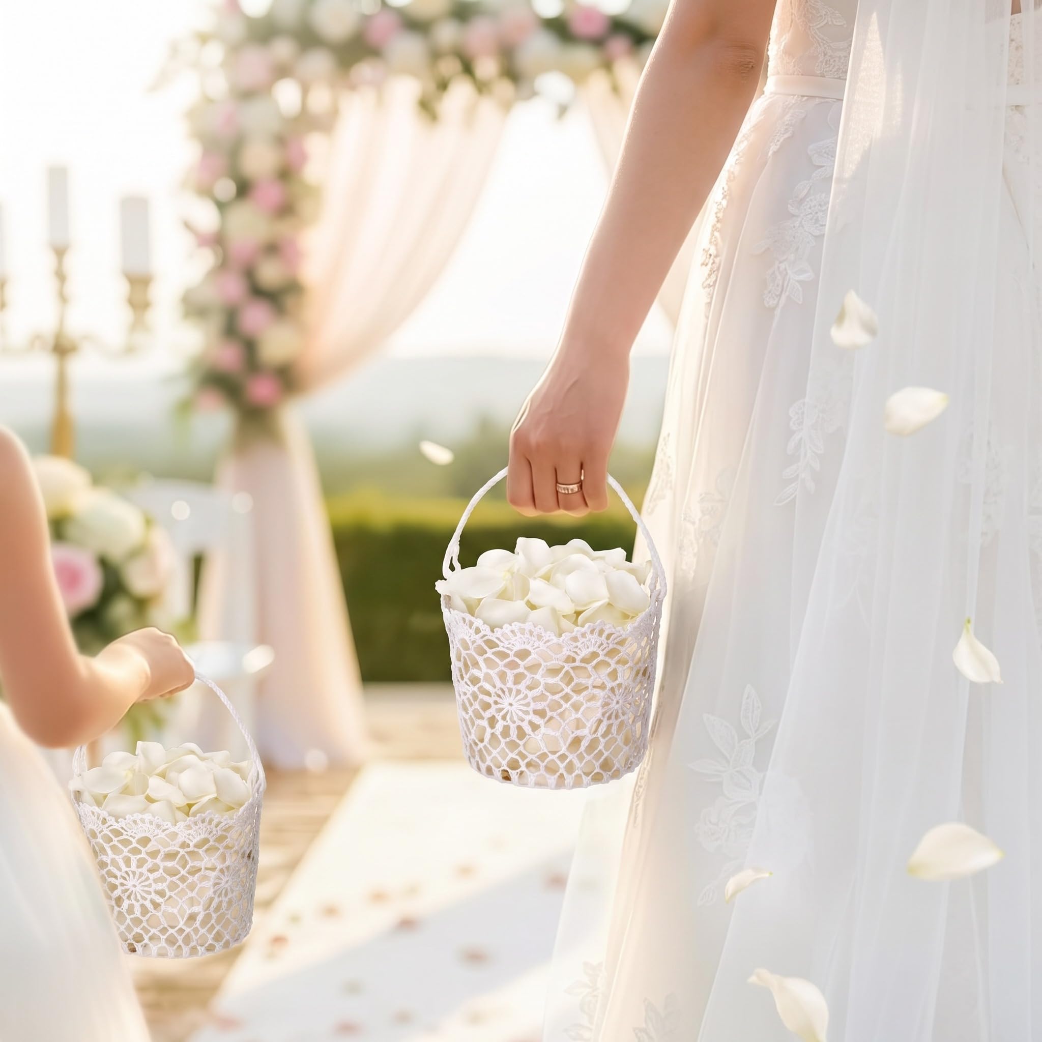 8 Stück Blumenmädchen-Korb für Hochzeit, weißer Griff, rustikaler Korb, 5,90 x 4,72 x 4,33 Zoll