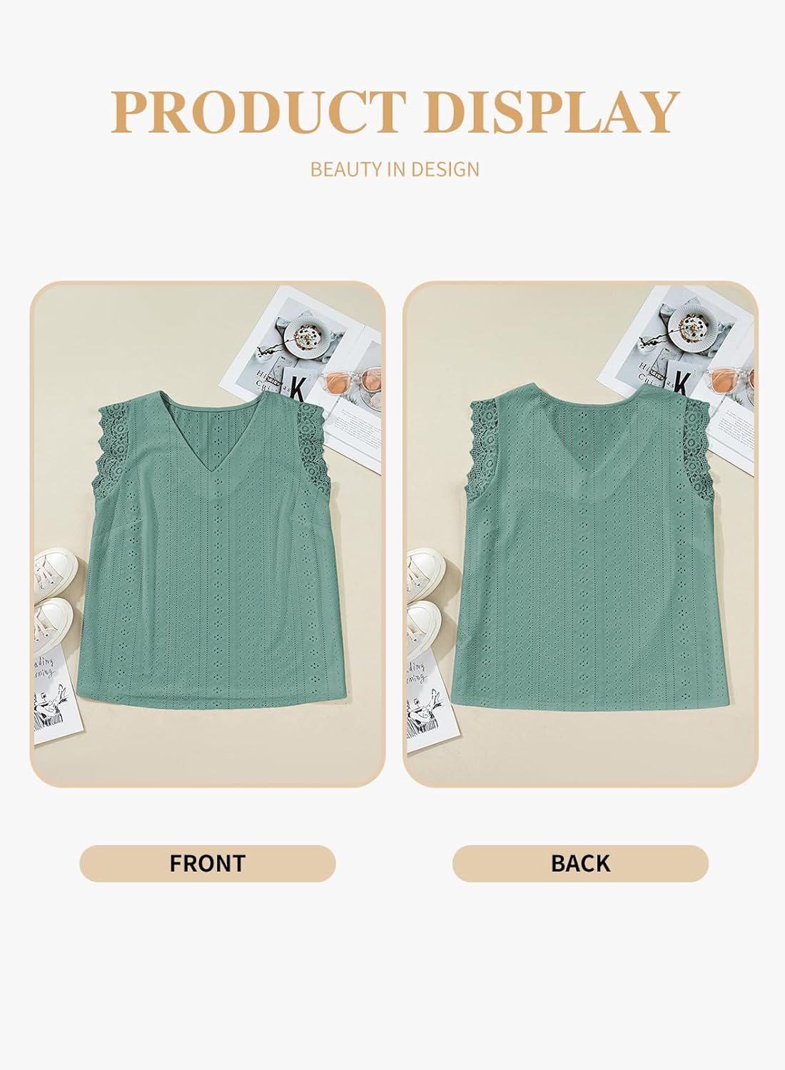 Eytino Plus Size Tank Tops for Women V Neck Lace Tee Shirts Summer Casual Sleeveless Shirts Blouse(1X-5X) - Image 4