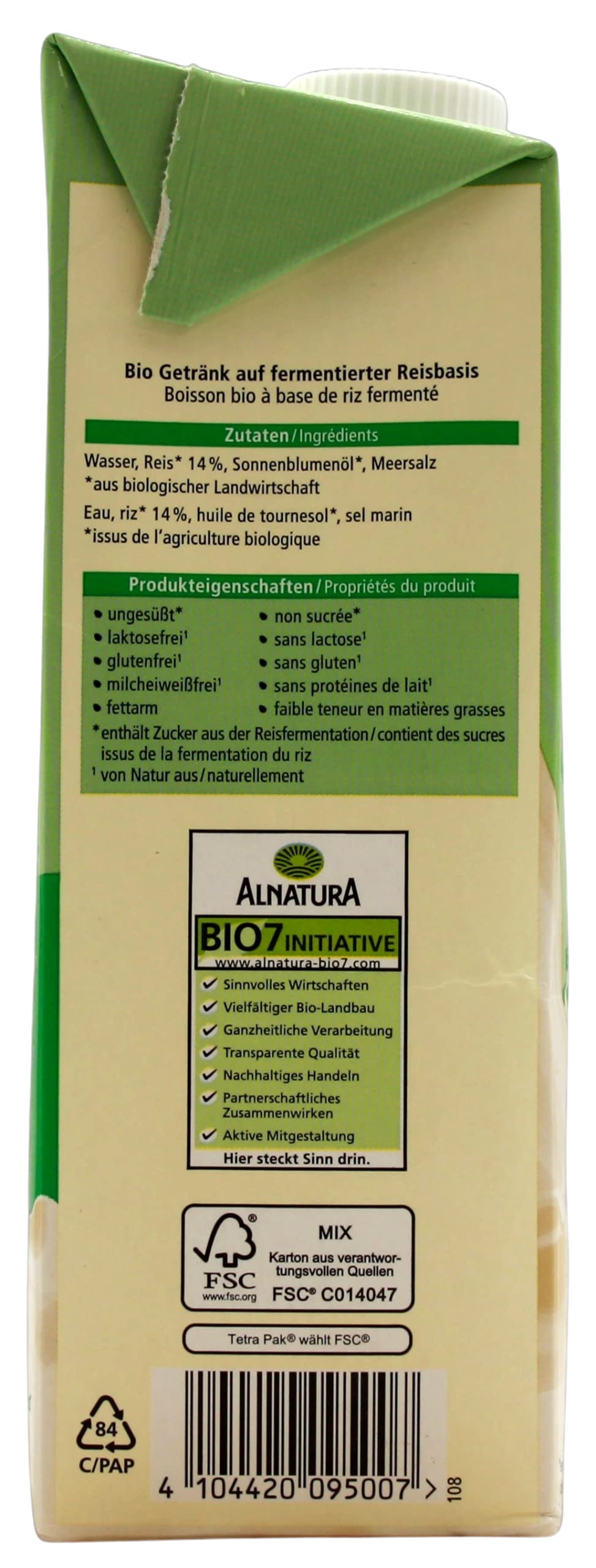 Alnatura Bio Reis Drink ungesüßt vegan, 8er Pack (8 x 1 l)
