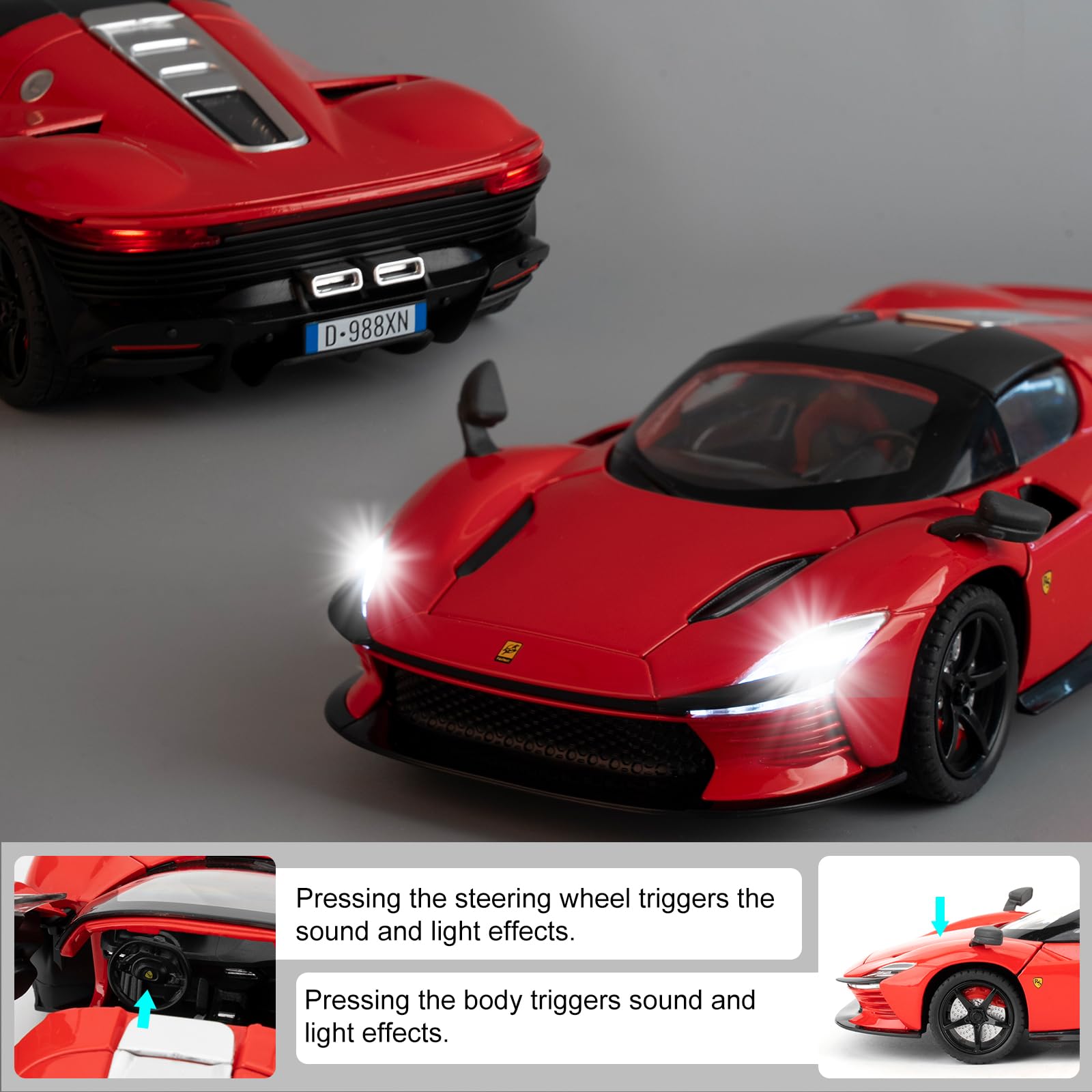 imtfzct 1/22 Ferrari SP3 Alloy Toy Car, Collectible Model Car with Sound and Light Function and Pull Back Function, Red - Image 4
