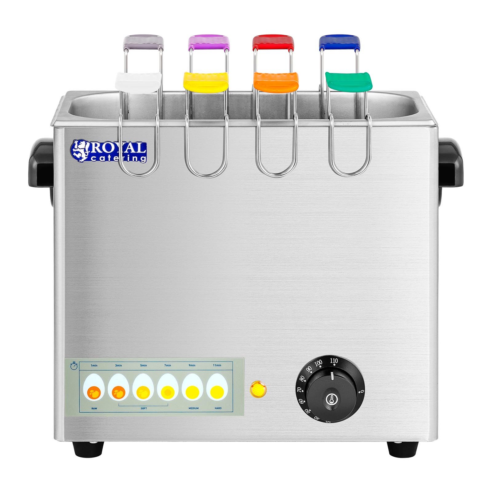 Royal Catering Cuiseur à oeufs cuit-œufs électrique coquetier professionnel RCEB-8T (2 600 watts, Jusqu’à 8 œufs, Acier inoxydable, 8 cuillères à œufs, 4 coquetiers)