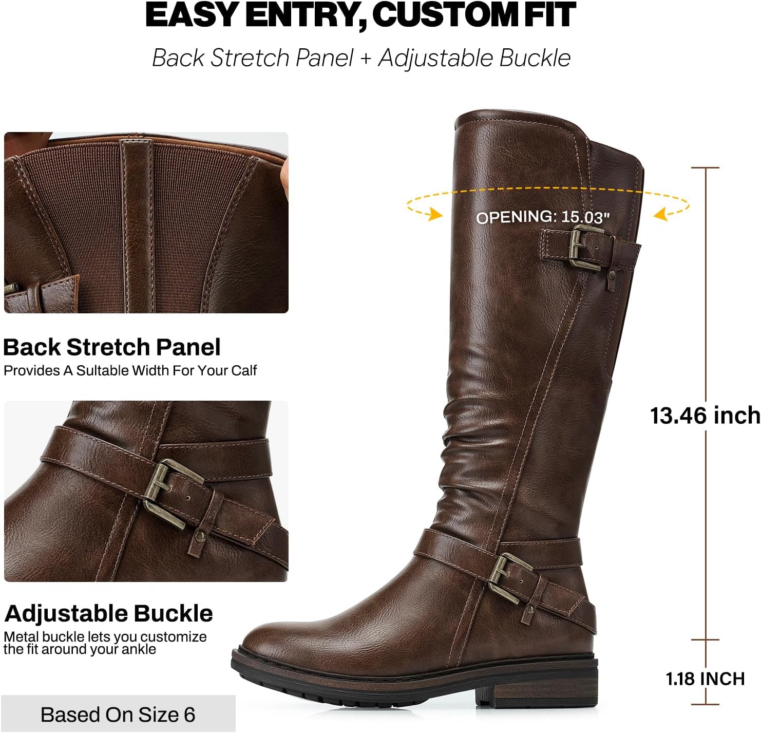 Women's Knee High Boots: Comfortable Low Heel Round Toe Tall Boots | Soft Leather, Easy Side Zipper, Wide Calf, Fall Winter Dressy Comfort Shoes, Daily Walking for All-Day, Size 6-11