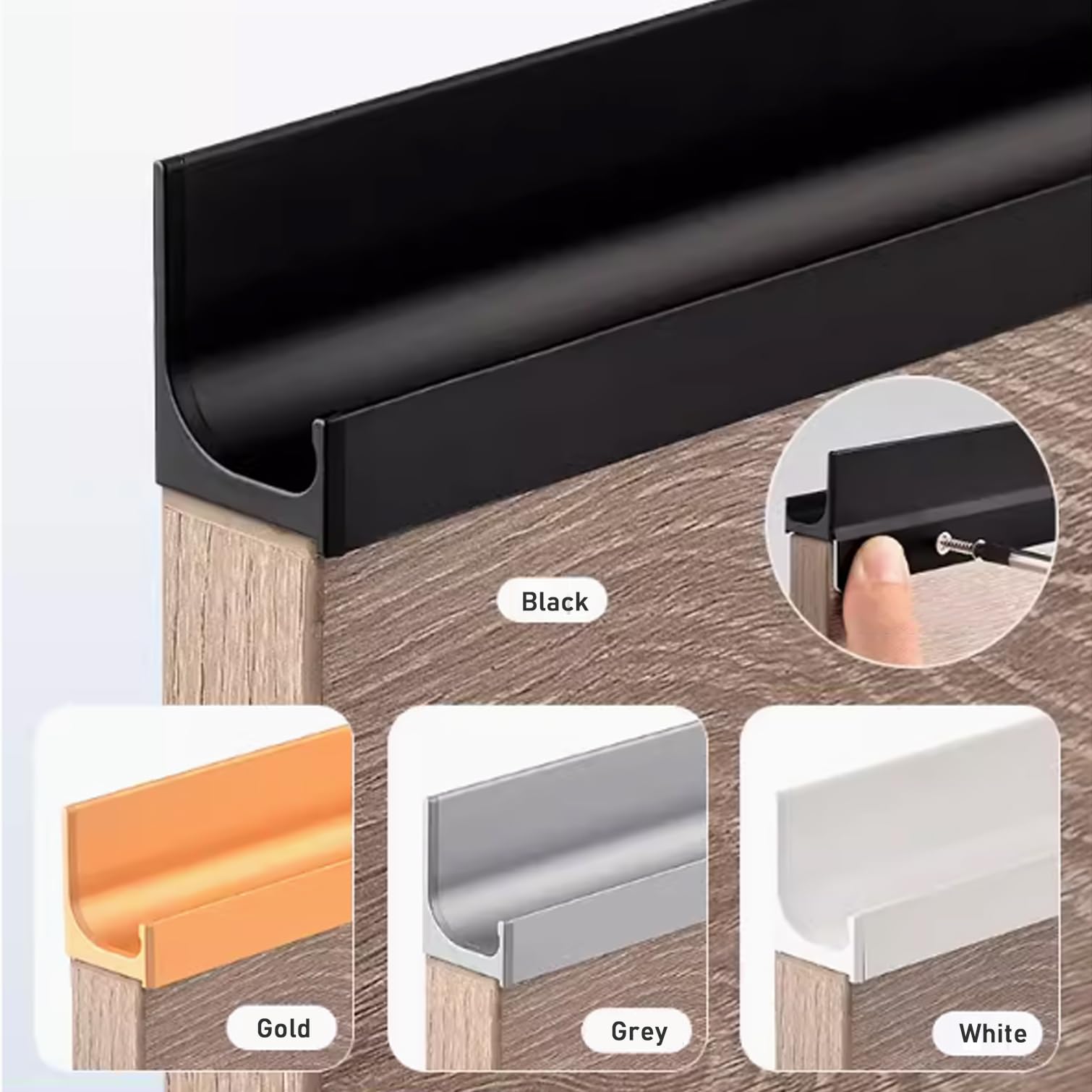 Tiradores Ocultos para Cocina Negro Tiradores Armarios,Manija Oculta de Aluminio,Manijas de Cajón Moderno con Tornillos,para Gabinetes Puerta,Personalizado,1 Pieza (Length:600mm)