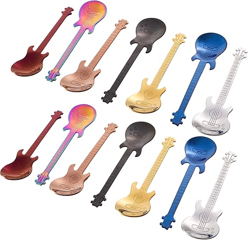 Miniatura 8 de DEAYOU 14 cucharas de café para guitarra, cuchara pequeña de acero inoxidable 18/10, cucharas creativas de café Demitasse de 4.7 pulgadas para