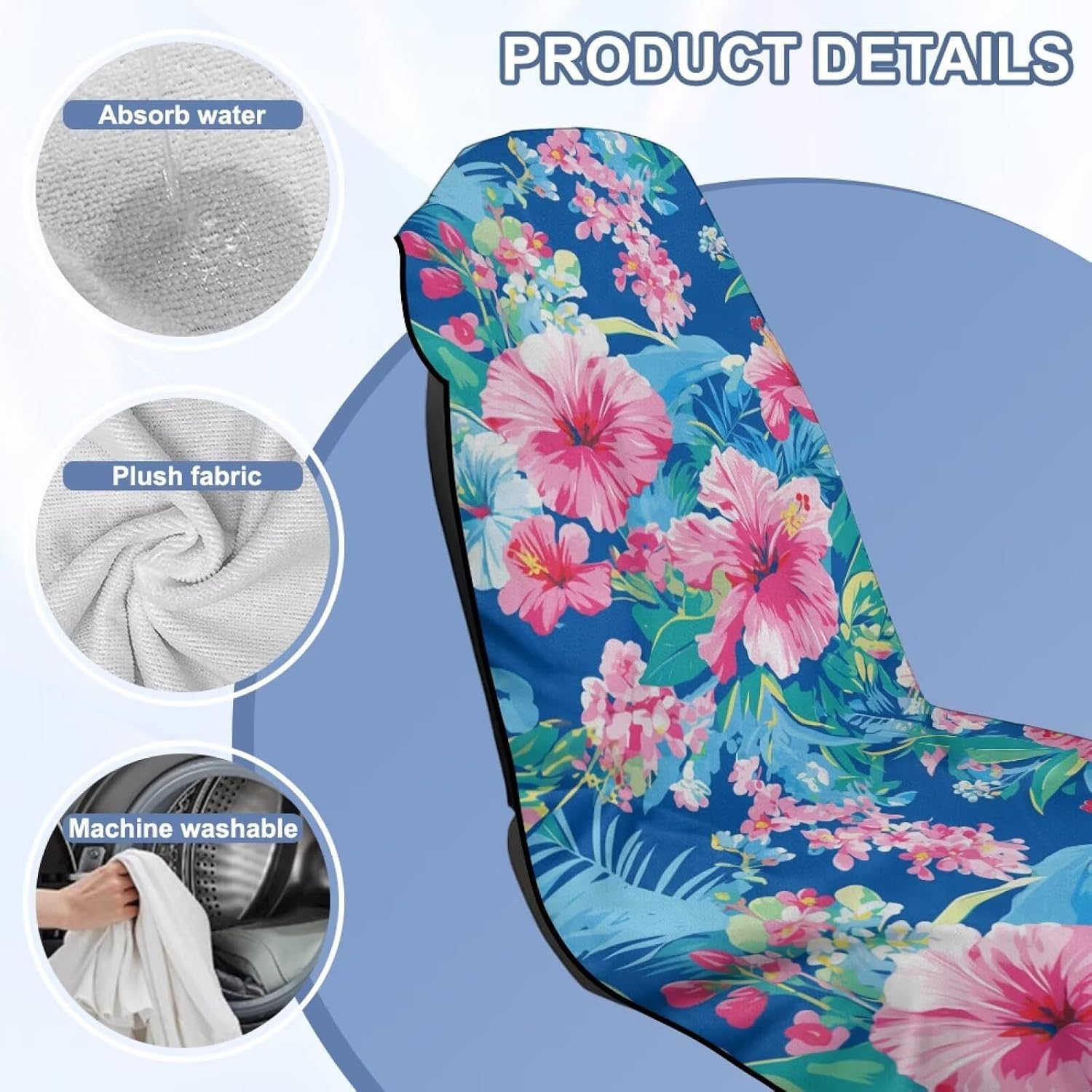 Flower Hibiscus Seat Covers Sweat Towel Car Seat Cover Heavy Duty Waterproof Car Seat Cover with Non-Slip Car Seat Towel Cover After Gym Yoga Running Beach Swimming Boxing