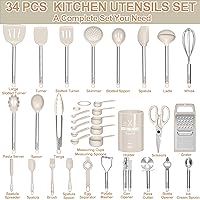 Vista 2 de Kitchen Utensils Set-Umite Chef 34 Pcs Silicone Cooking Utensils Set for Nonstick Cookware-Silicone Spatulas Set, Stainless Steel Handle-Khaki