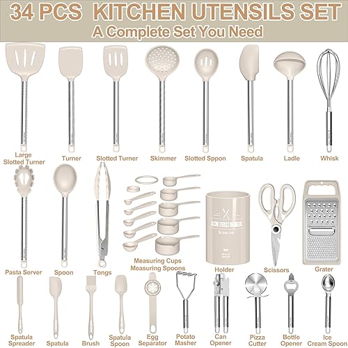 Miniatura 2 de Umite Chef - Juego de utensilios de cocina de silicona, 34 piezas, para utensilios de cocina antiadherentes, juego de espátulas de silicona, mango