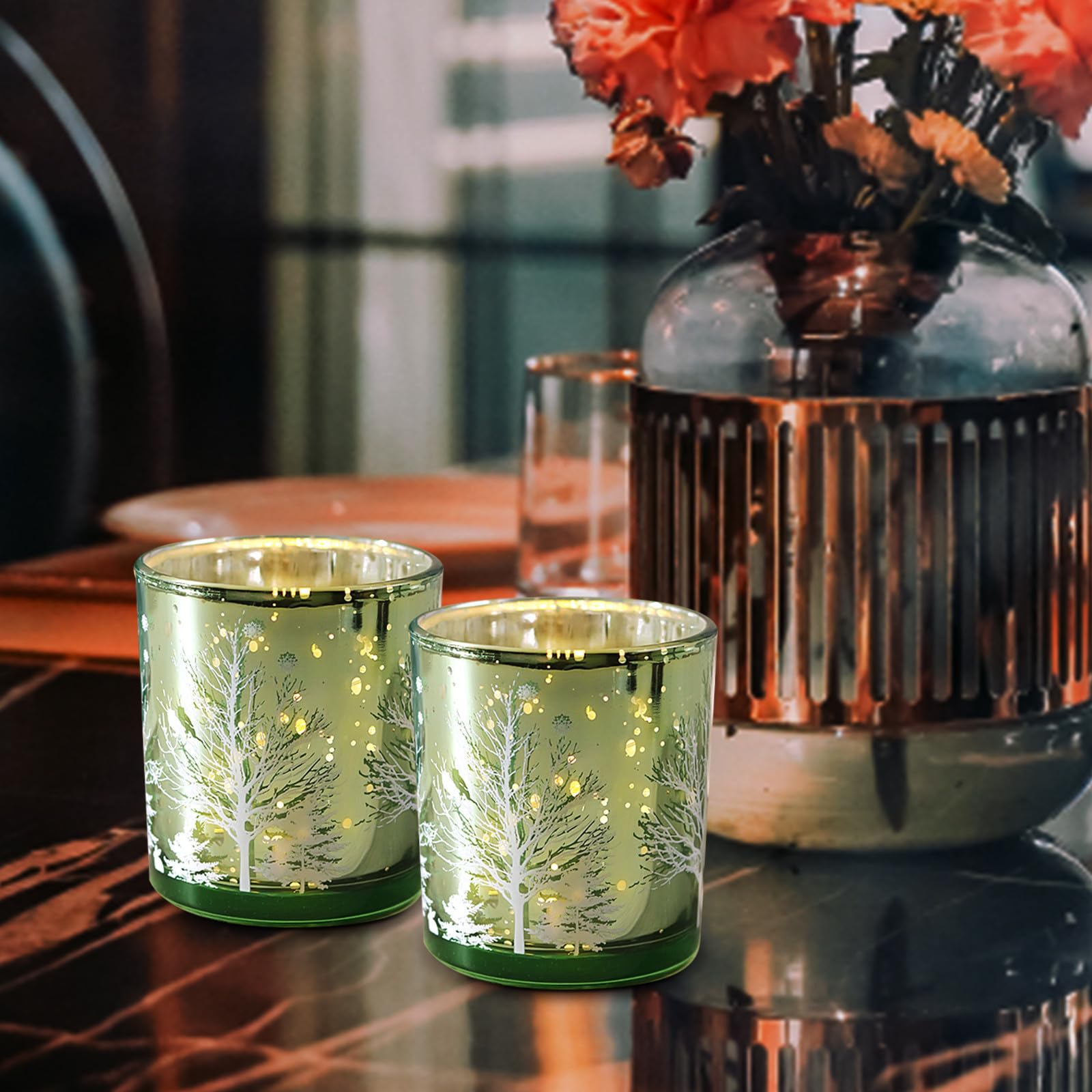 TOYANDONA 6 Piezas Portavelas de Cristal Navideño Árbol de Navidad Verde