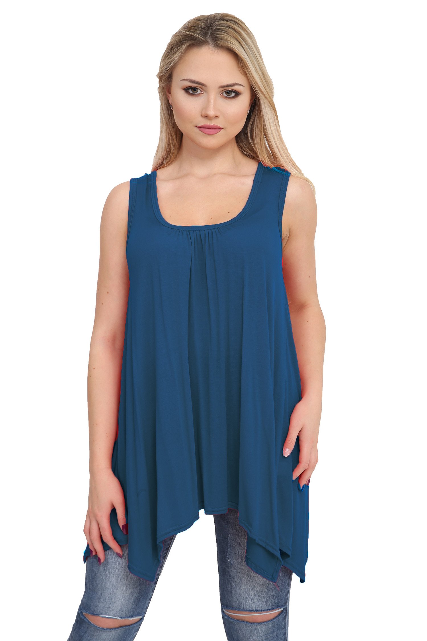 Mustwearit Women Flared Sleeveless Hanky Hem Top Navy