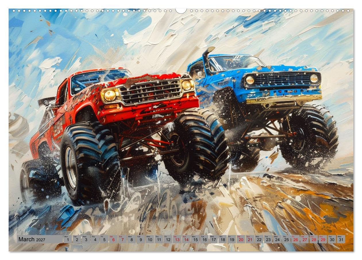 Monstertruck Madness (High Quality Premium Wall Calendar 2027 DIN A2 landscape),CALVENDO 12 Month Wall Calendar: Wild paintings of untamable off-road tucks