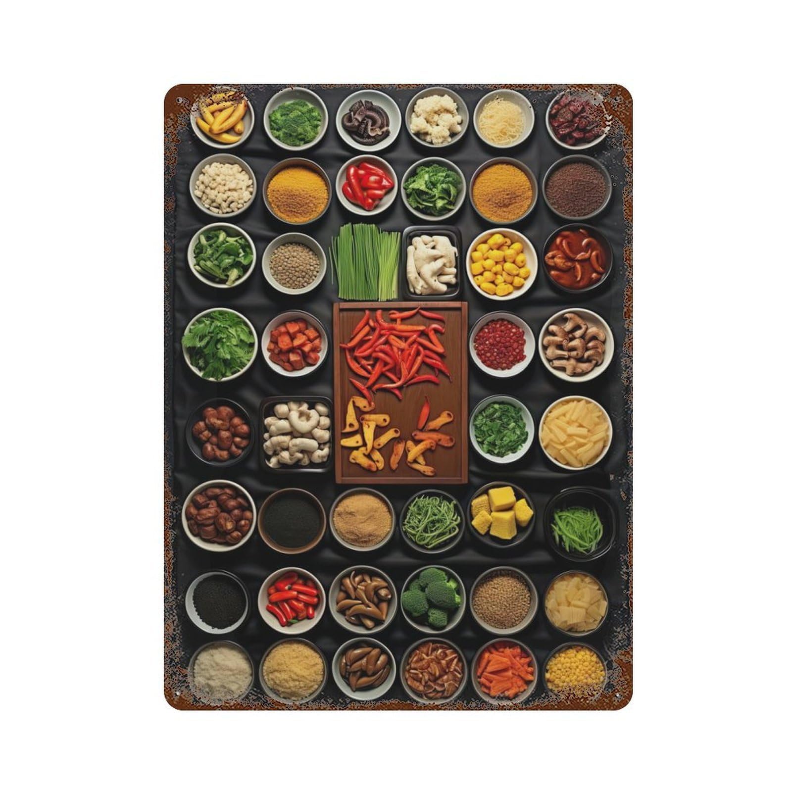 Asian Food Aged Metal Wall Plaque 15.7"x11.8", Industrial Home Decor for Pub, Kitchen And Man Cave Decor